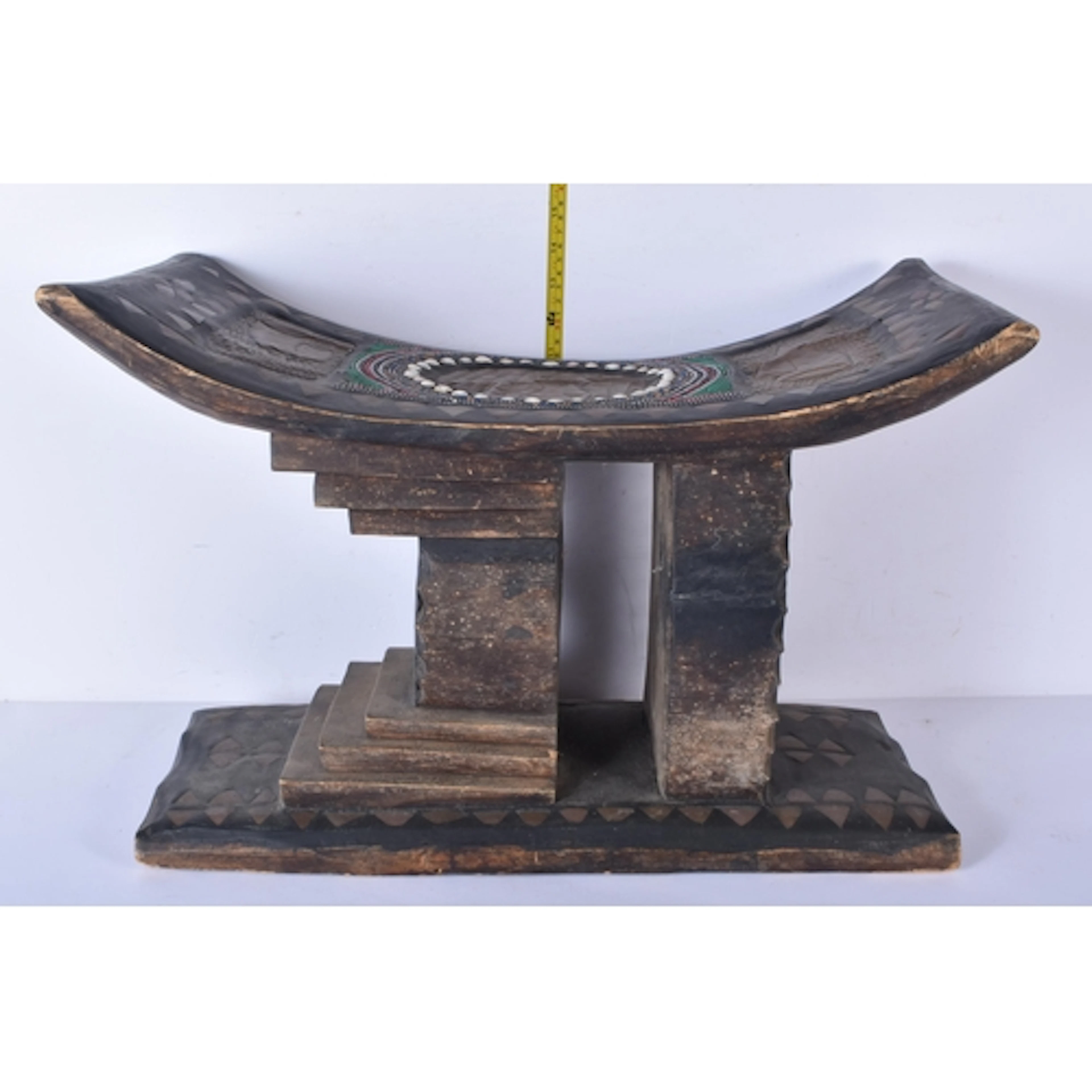 An African Tribal wooden Stool decorated with bronze metal s...