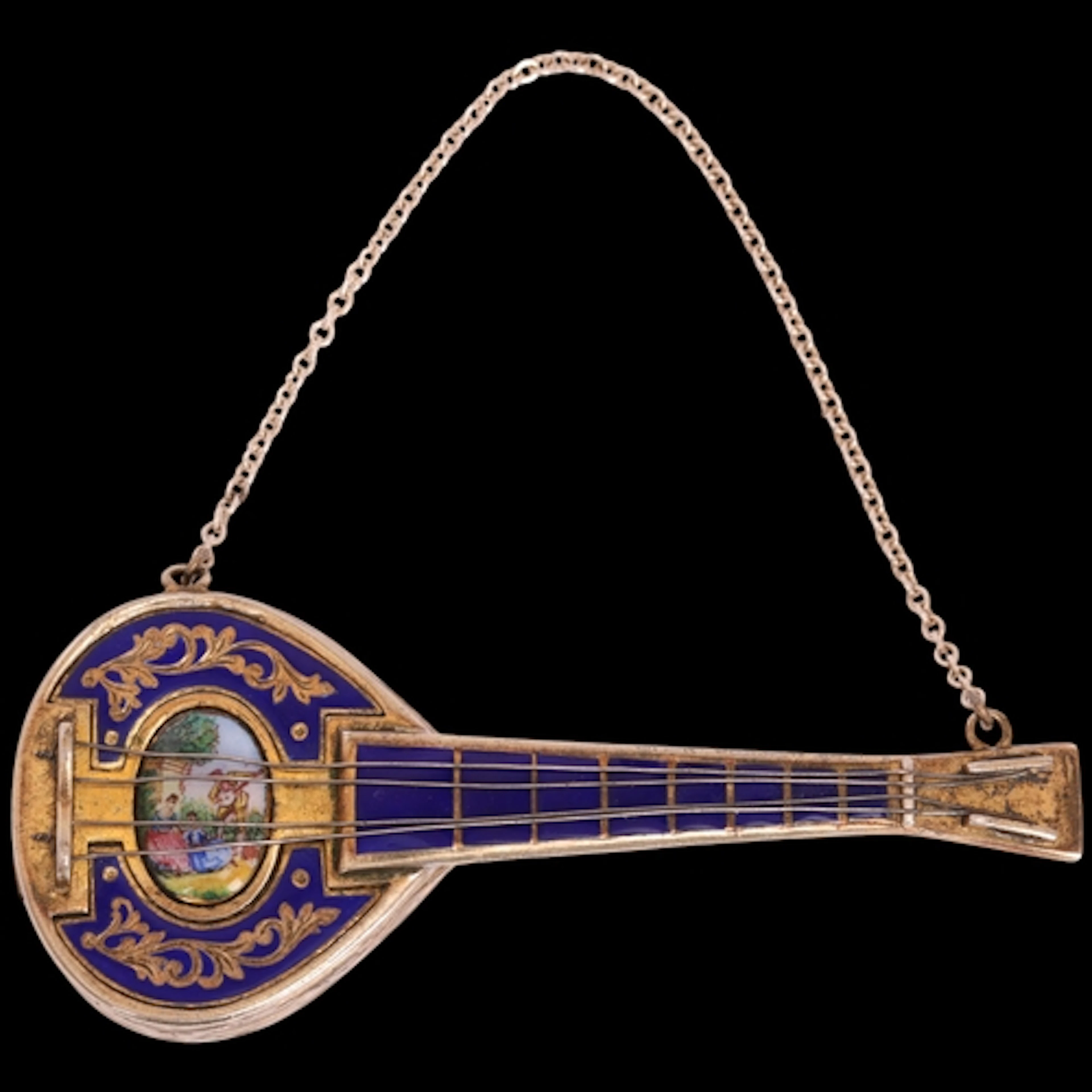 A Vintage Italian 800 silver-gilt enamel 'Mandolin' music bo...