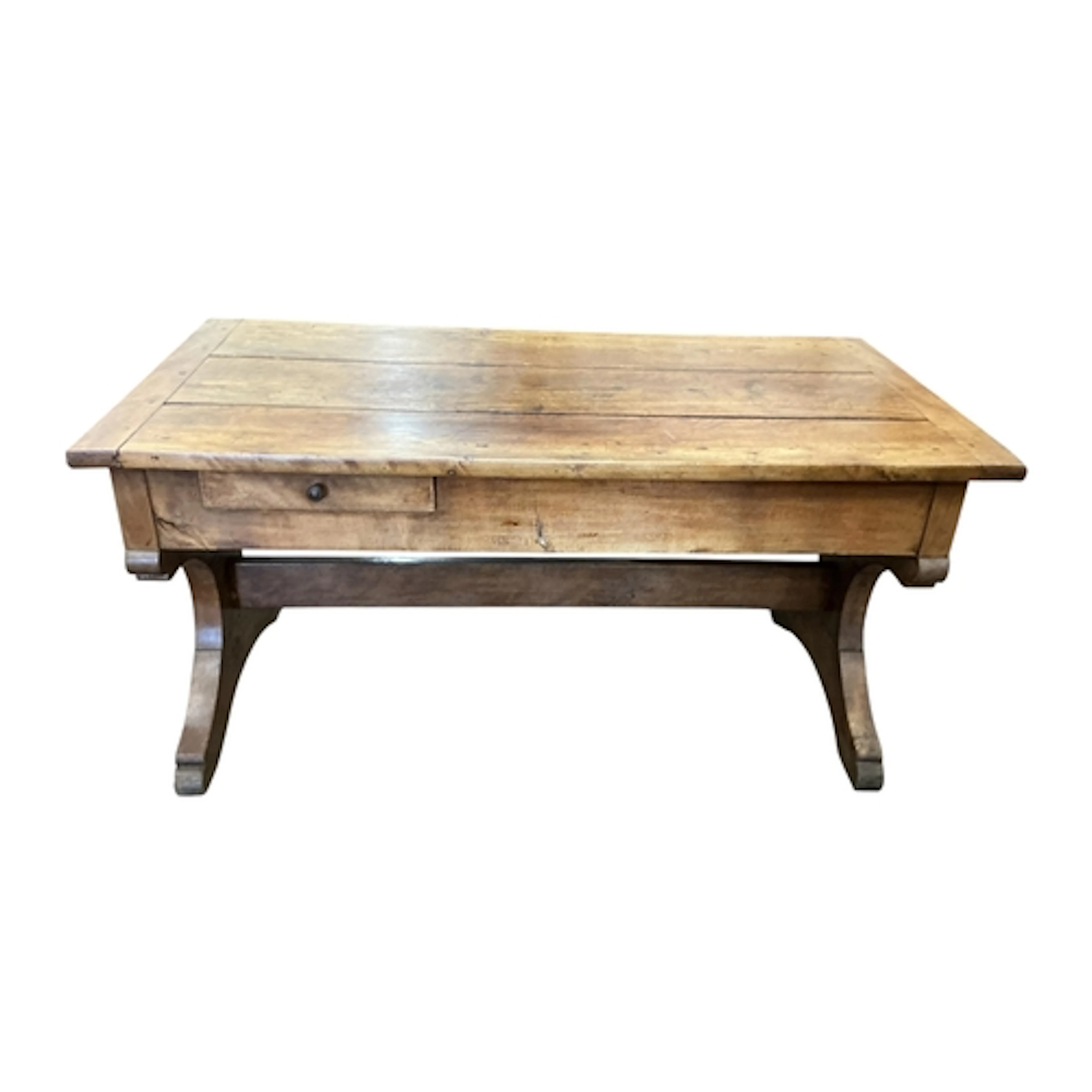 A 19th century French beech and fruitwood rectangular farmho...