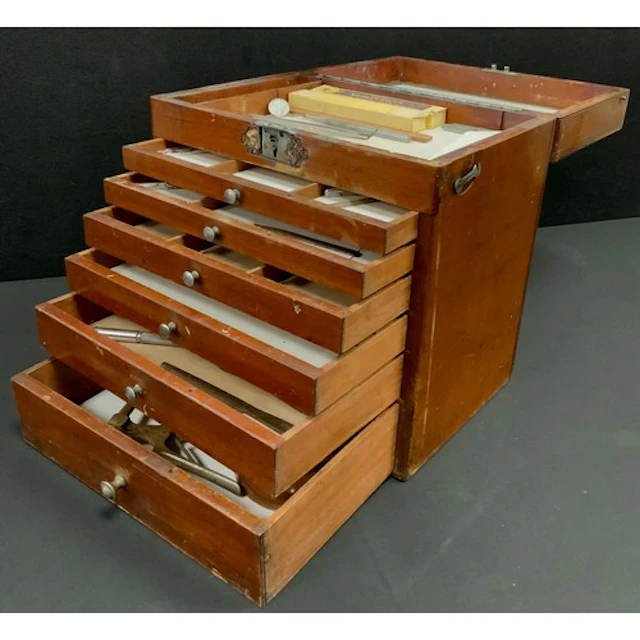 An early 20th century Dentists tools chest, hinged top, fitt...