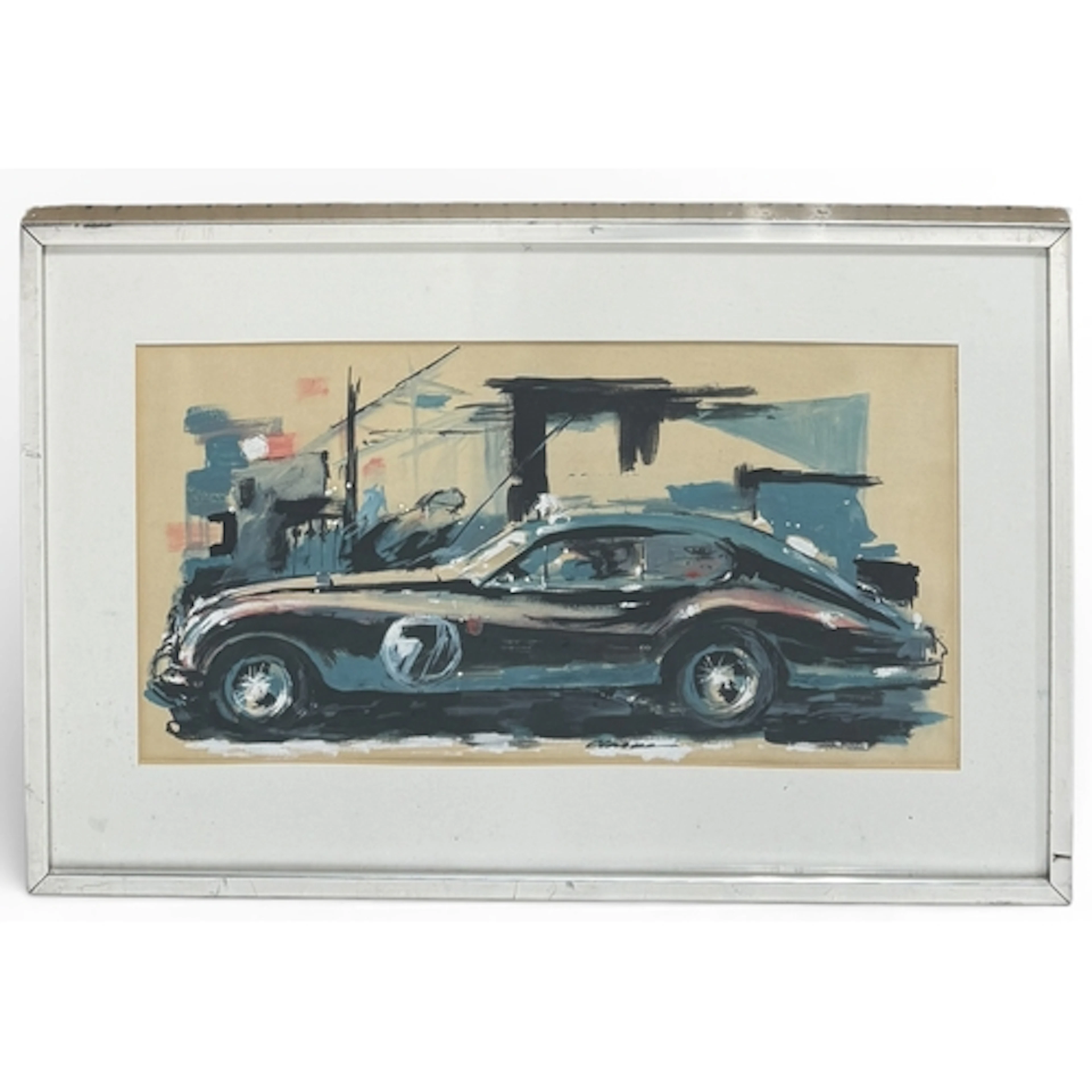 A 1960S GOACHE PAINTING ON PAPER DEPICTING A CLASSIC CAR 50c...