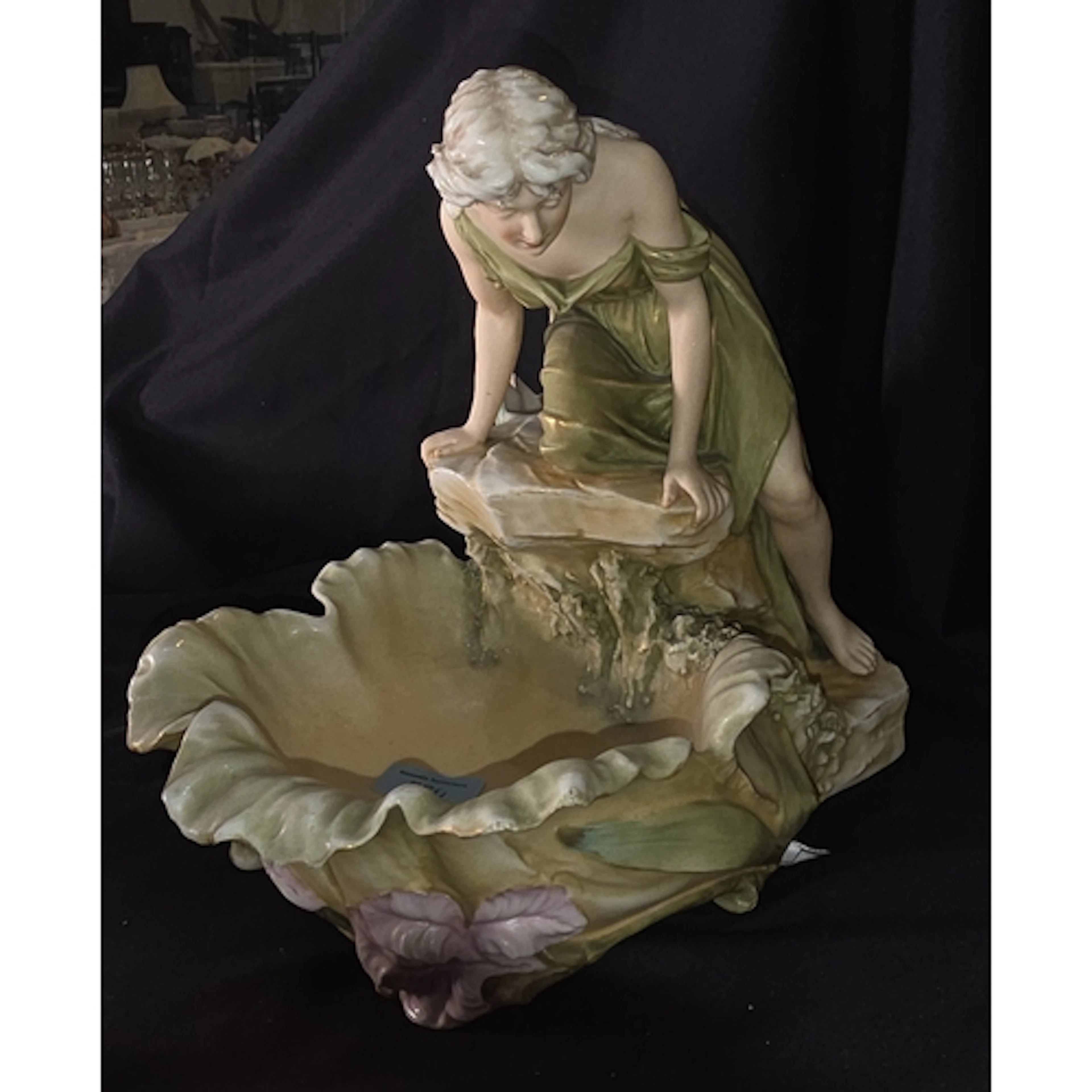 Royal Dux figure 597 lady over water pool, ivory, green and ...