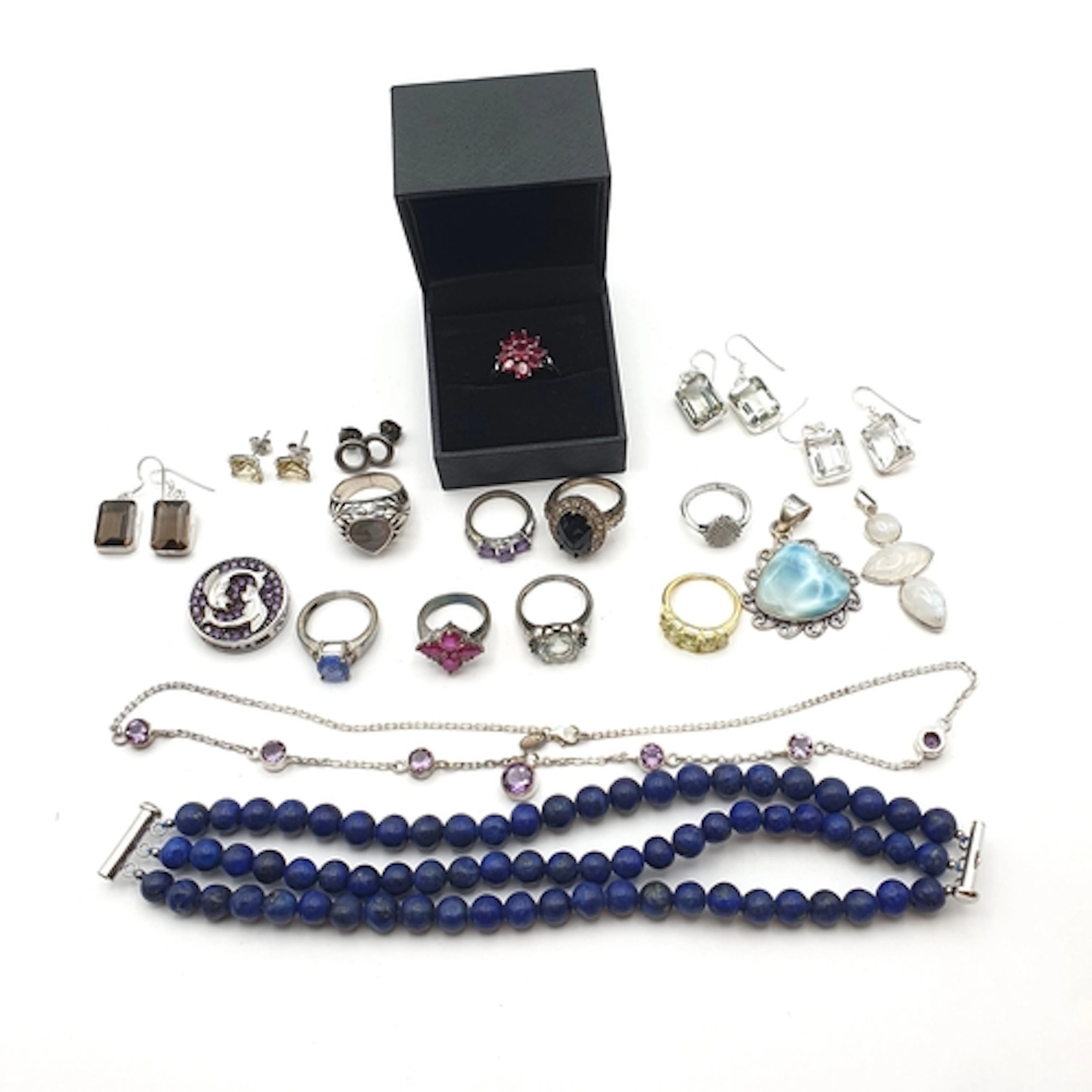 A collection of silver/925 Jewellery, most of it gem-set