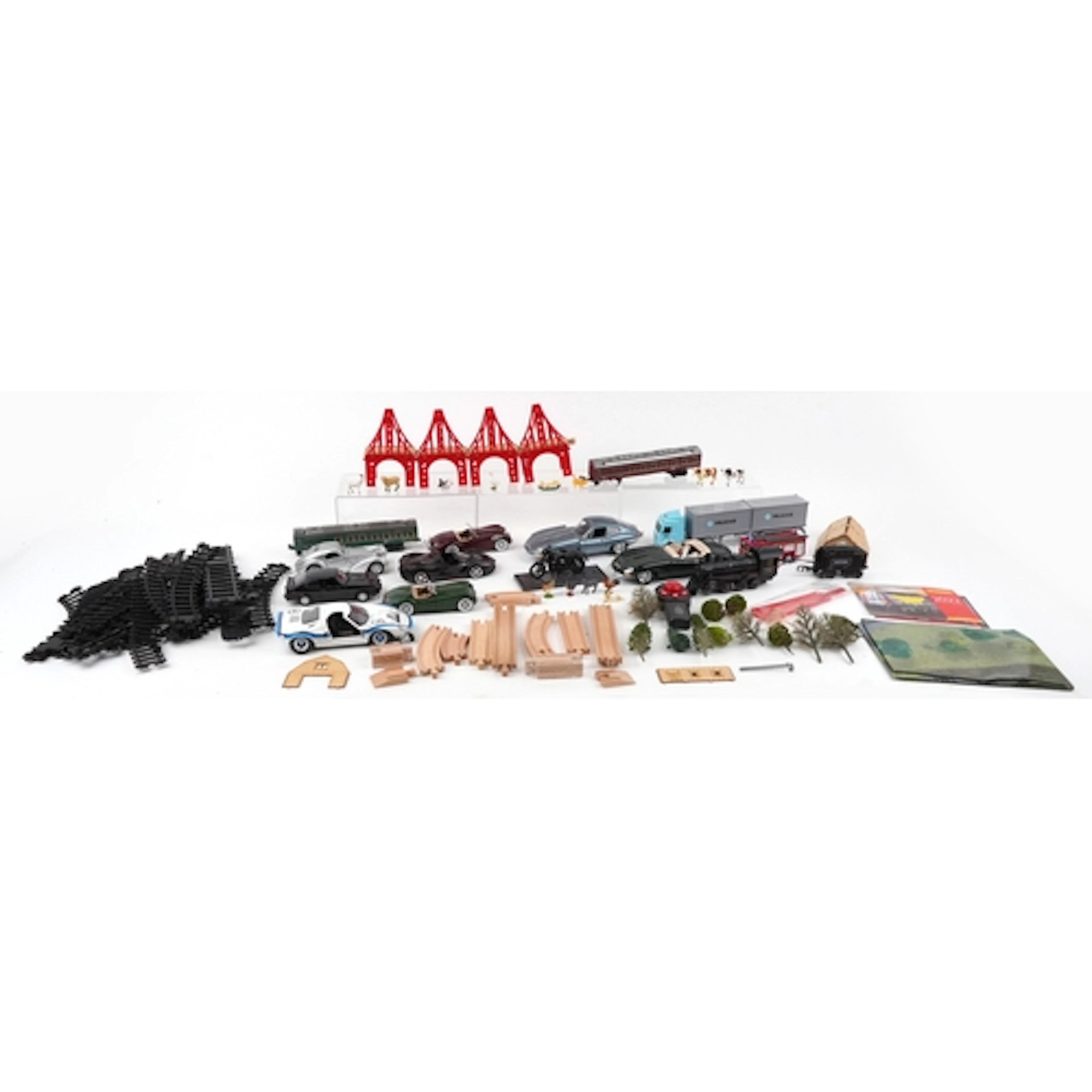 Collection of vintage and later diecast vehicles, train trac...