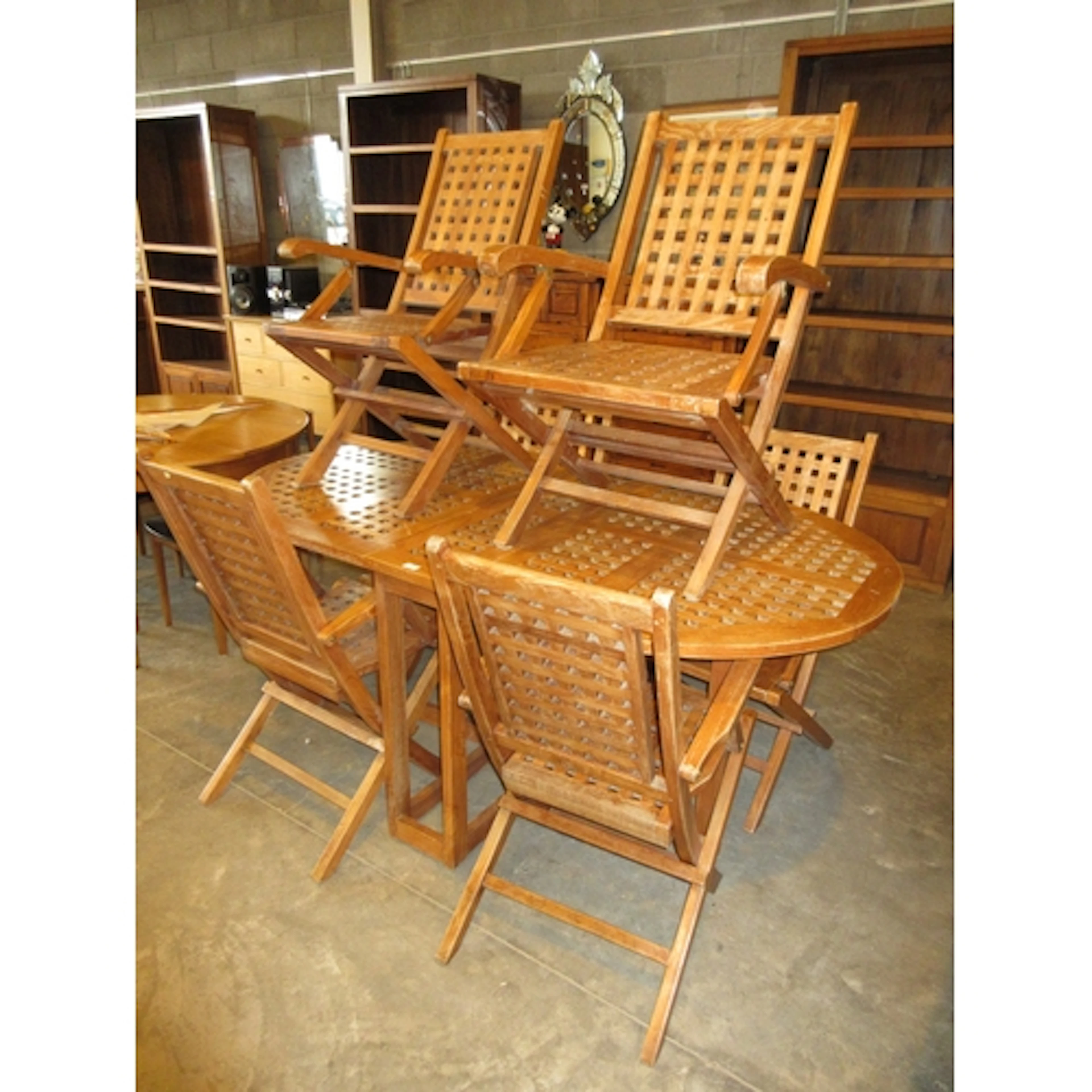 Far Eastern Teak Garden Gateleg Table with 6 Folding Chairs