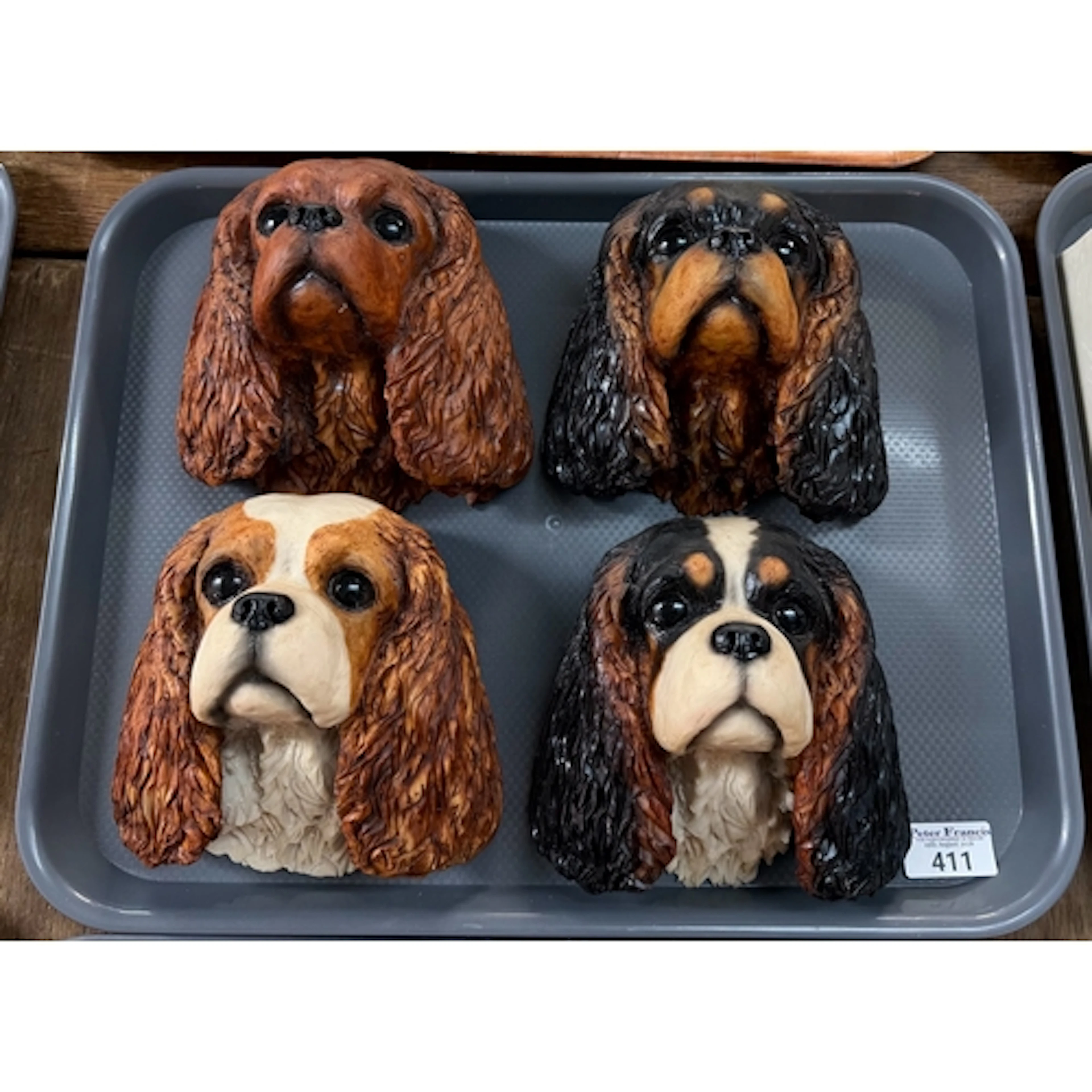 Four similar Cavalier King Charles Spaniel wall head plaques...