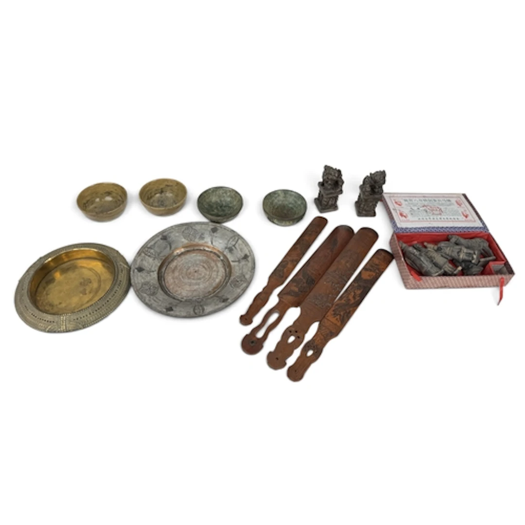 A GROUP OF ASIAN ITEMS To include a pair of foo dogs, two pa...