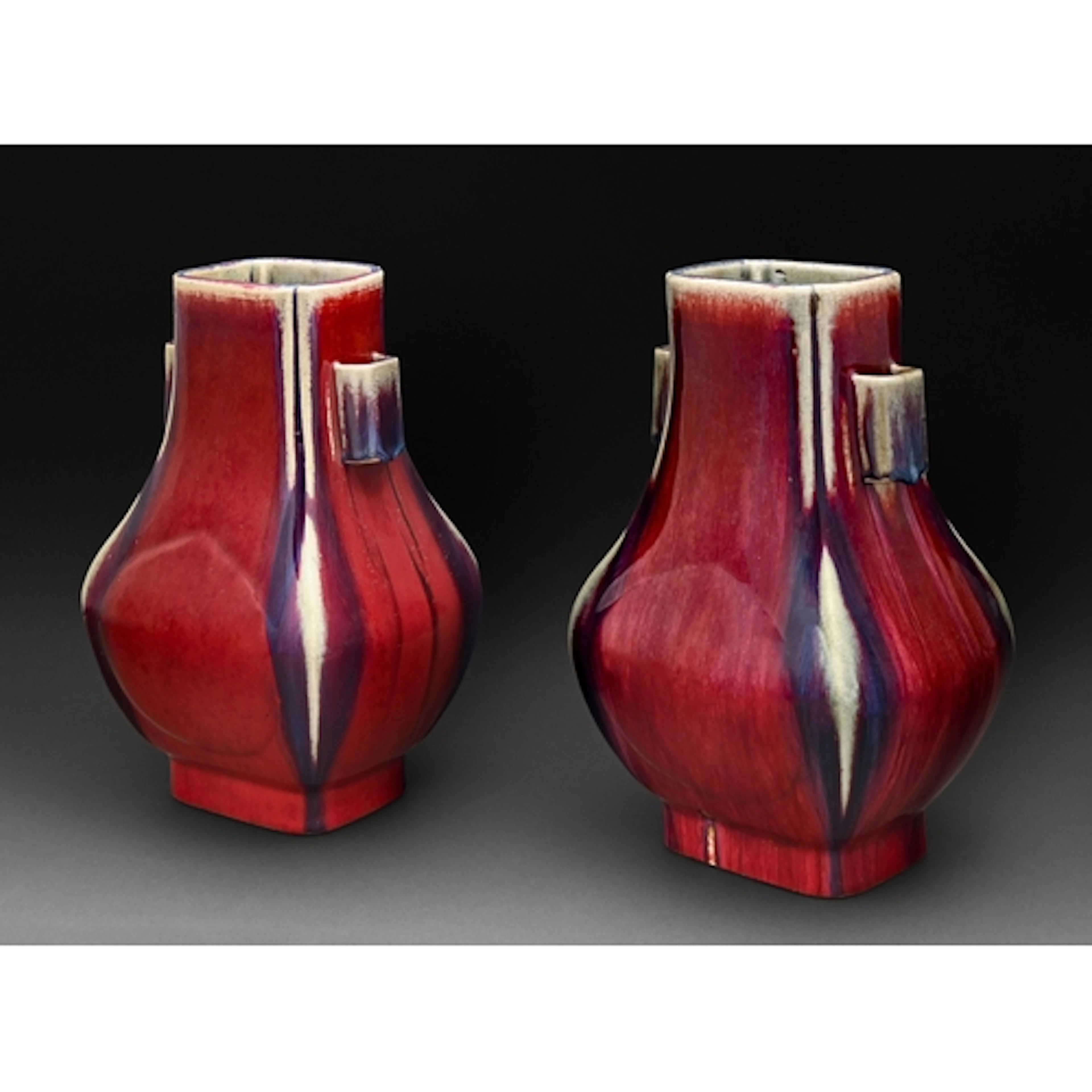 Two Chinese flambé vases, Fanghu, incised Tongzhi 6 characte...