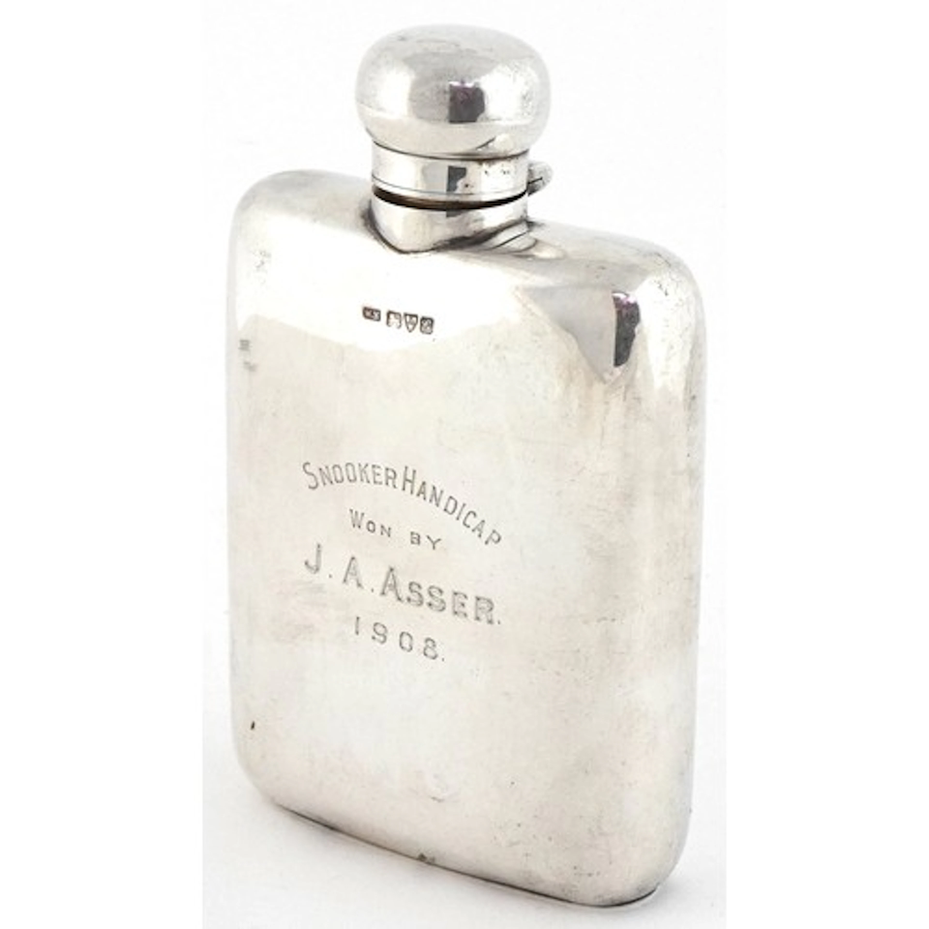 William Neale & Sons, Edwardian silver flask, inscribed Snoo...