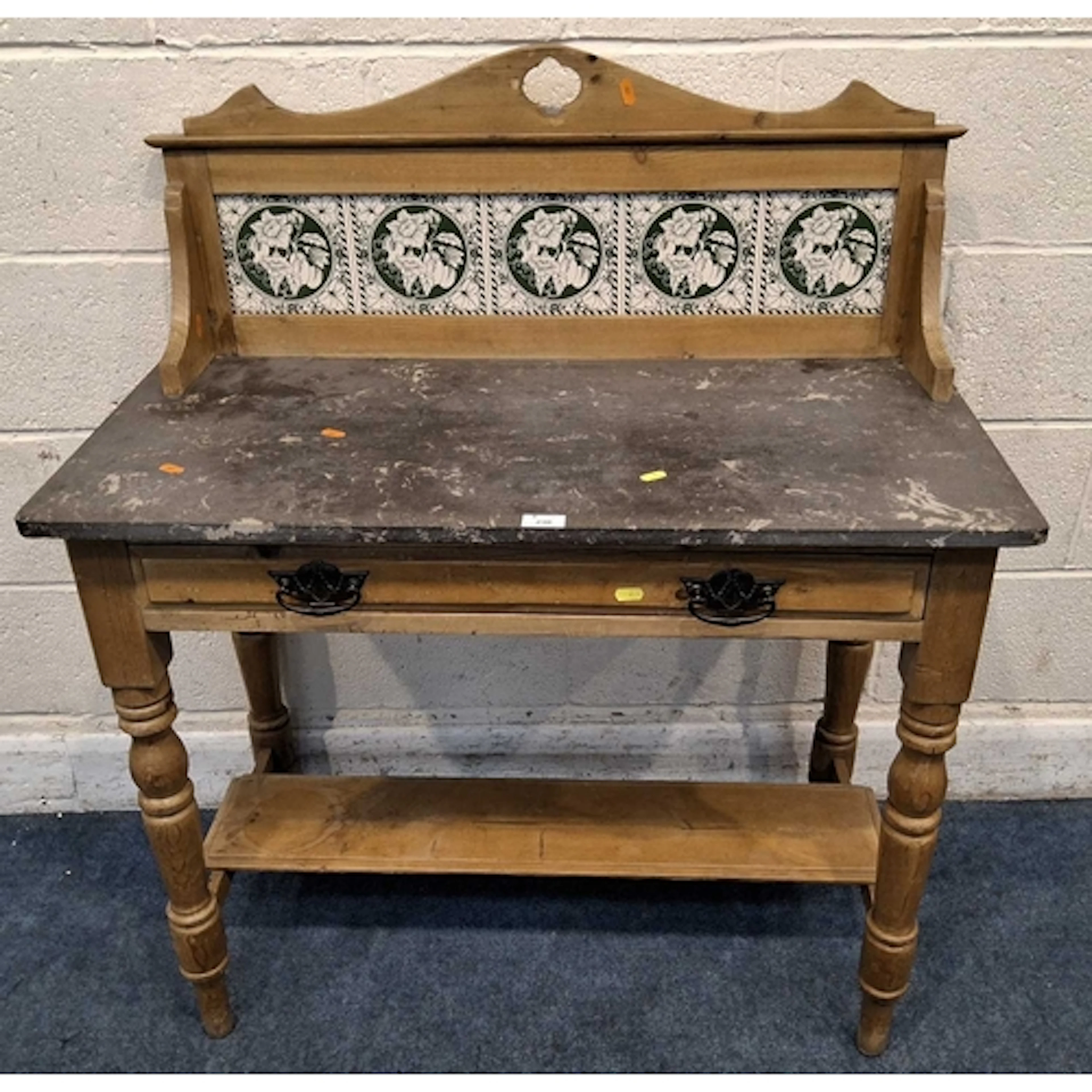 A 20TH CENTURY PINE WASHSTAND, the marble top with a raised ...