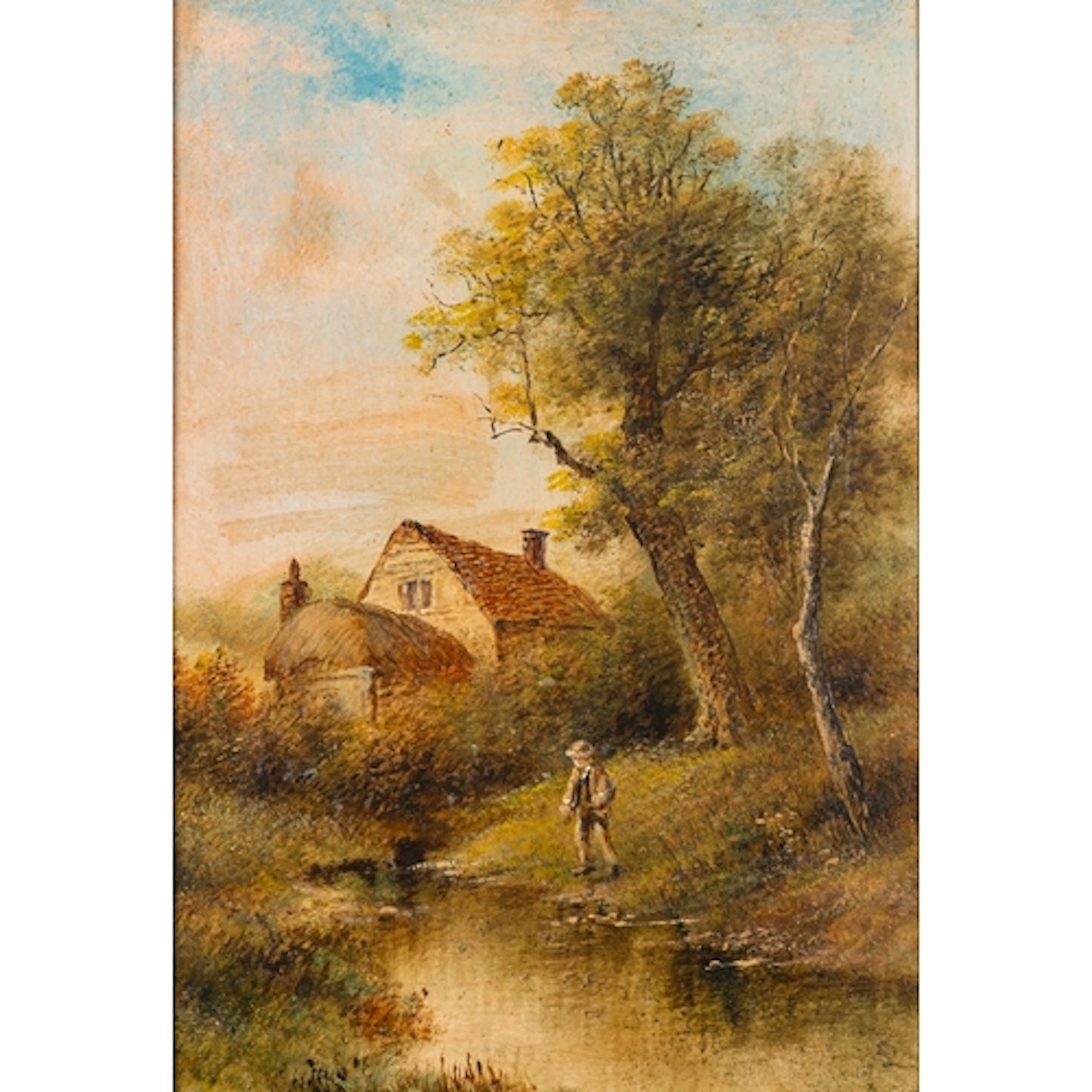 19th Century British school - Boy by a river - Oil - Unsig...