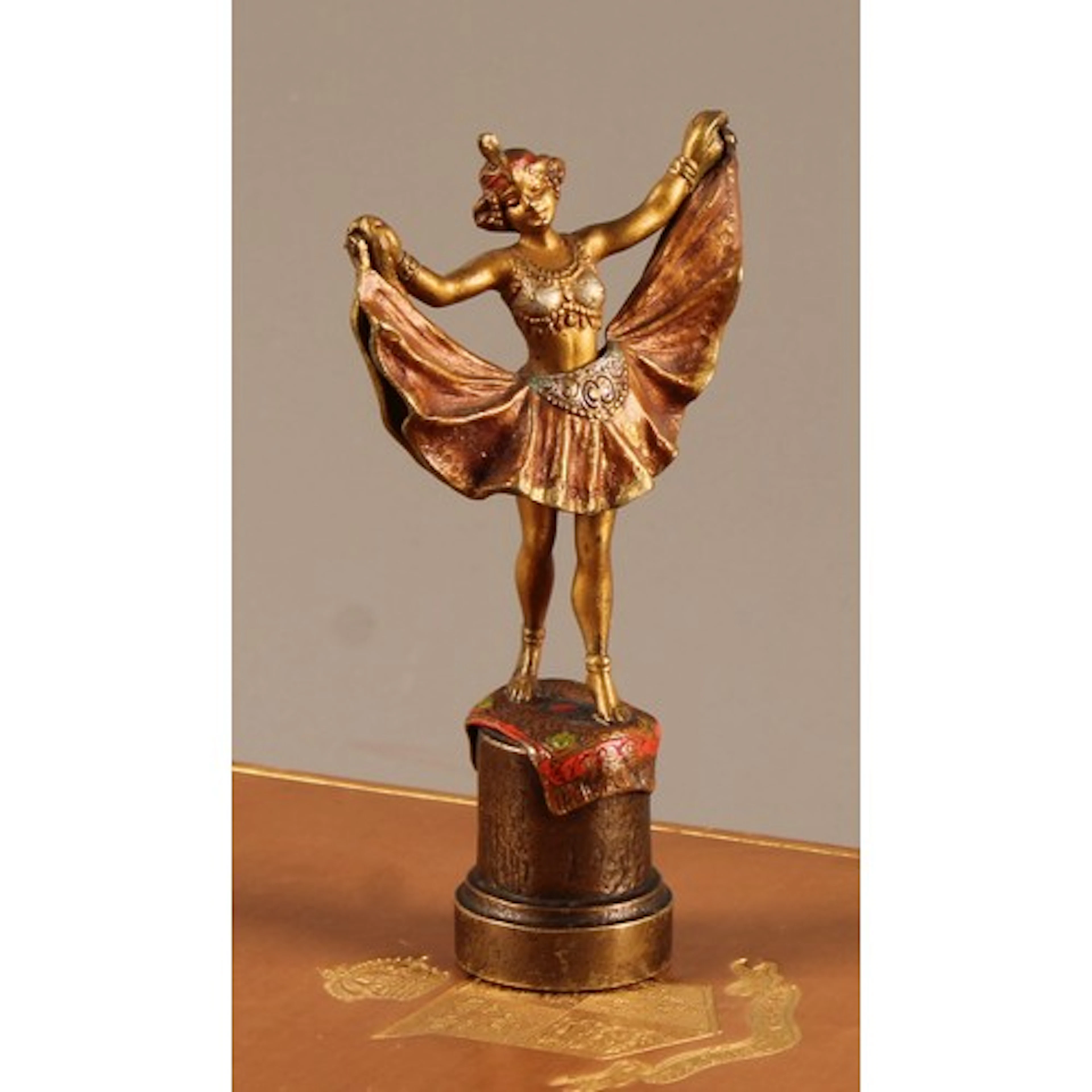 An Austrian cold painted bronze figure, cast as an exotic da...
