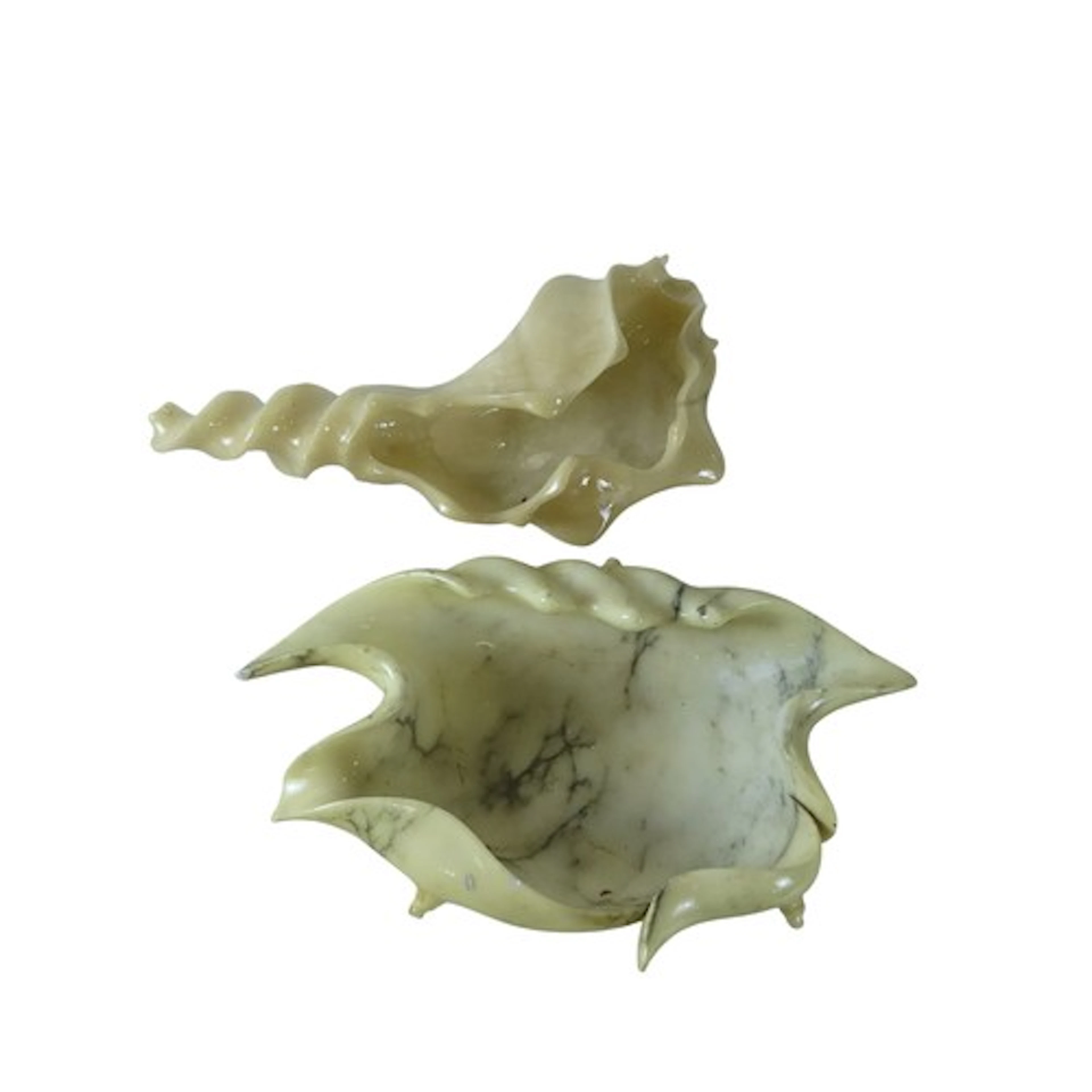 TWO VINTAGE ITALIAN ALABASTER CONCH FORM DISHES MID 20TH CEN...