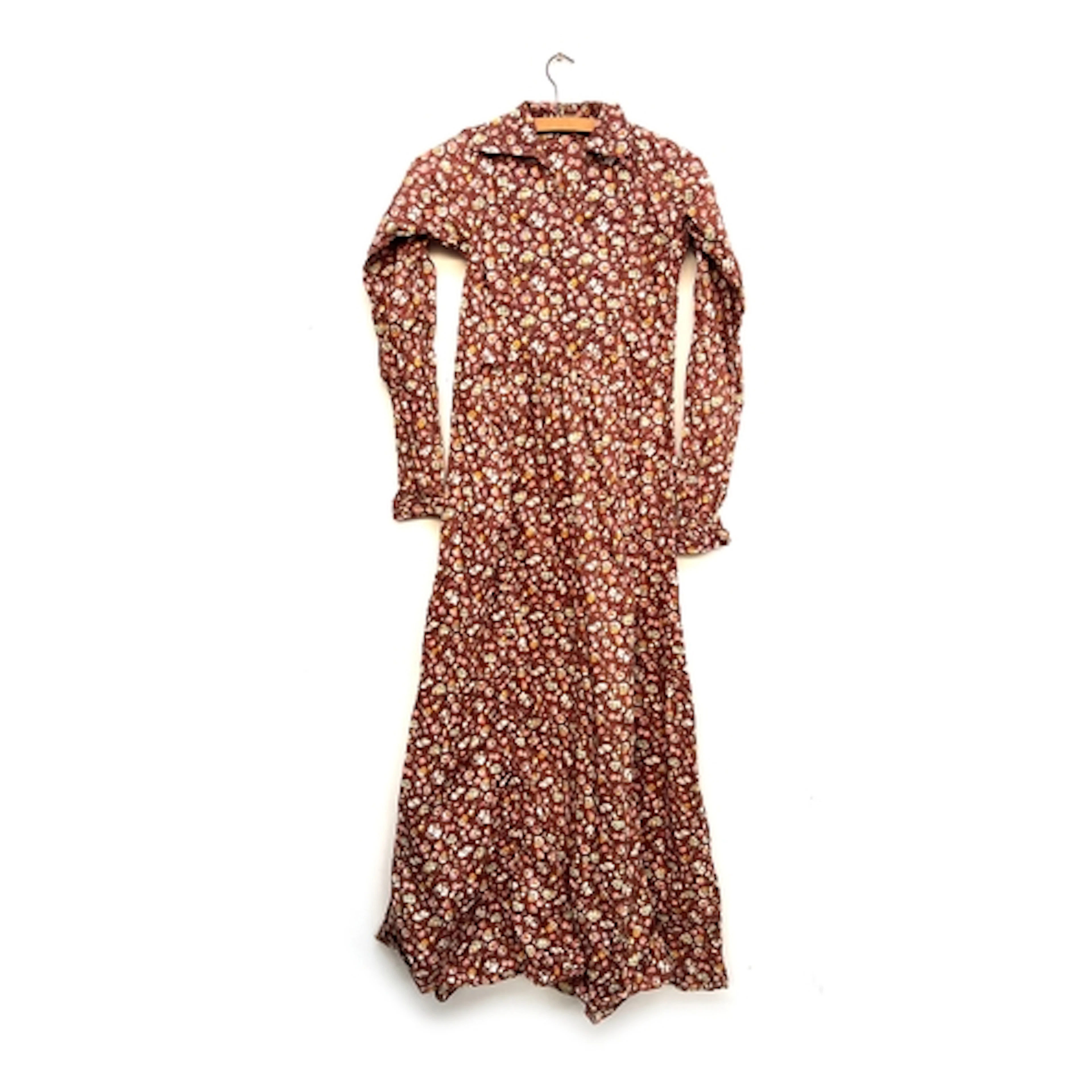 A vintage Julie Phipps brown floral dress, with quilted bib ...