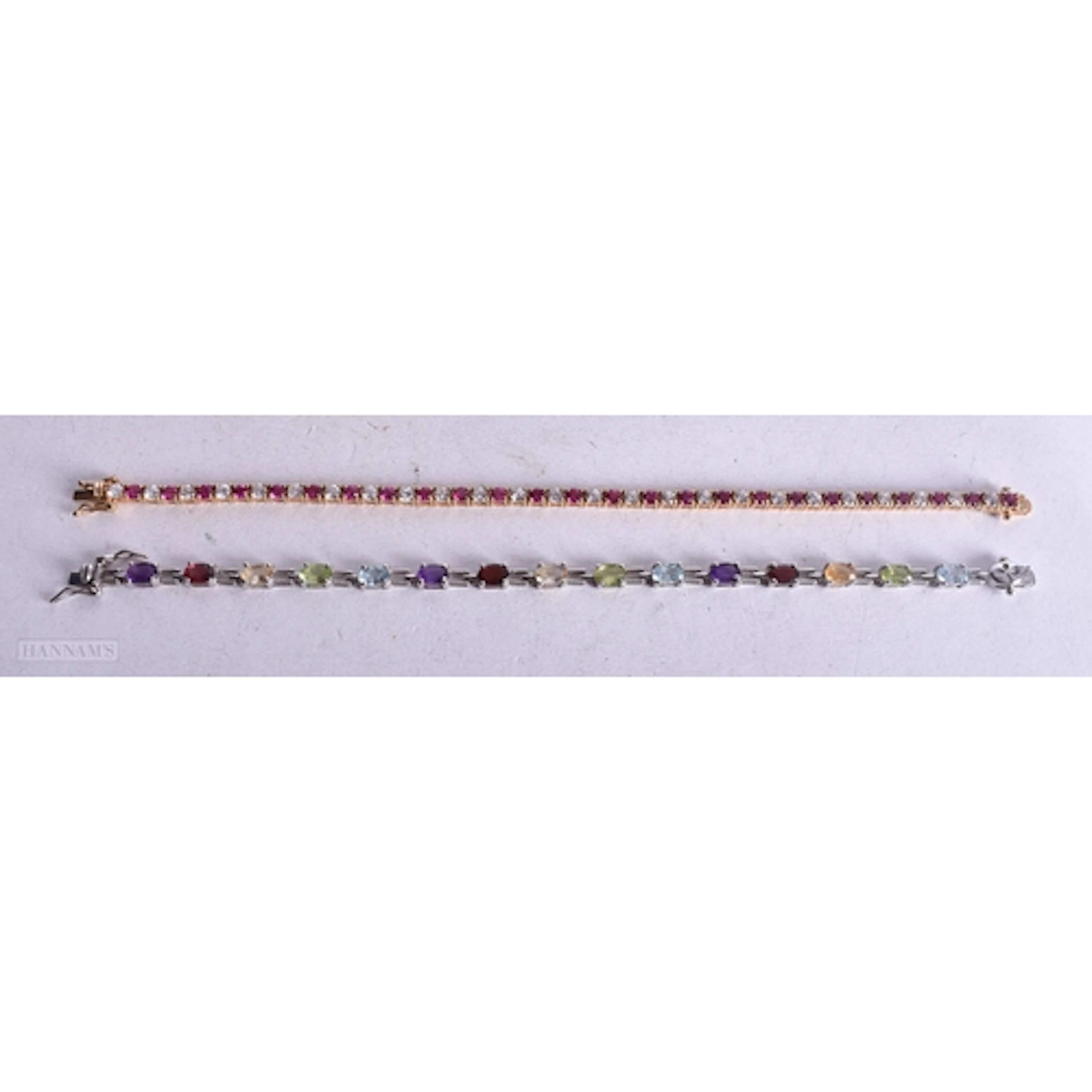 Collection of Sterling Silver Gemstone Tennis Bracelets inc....
