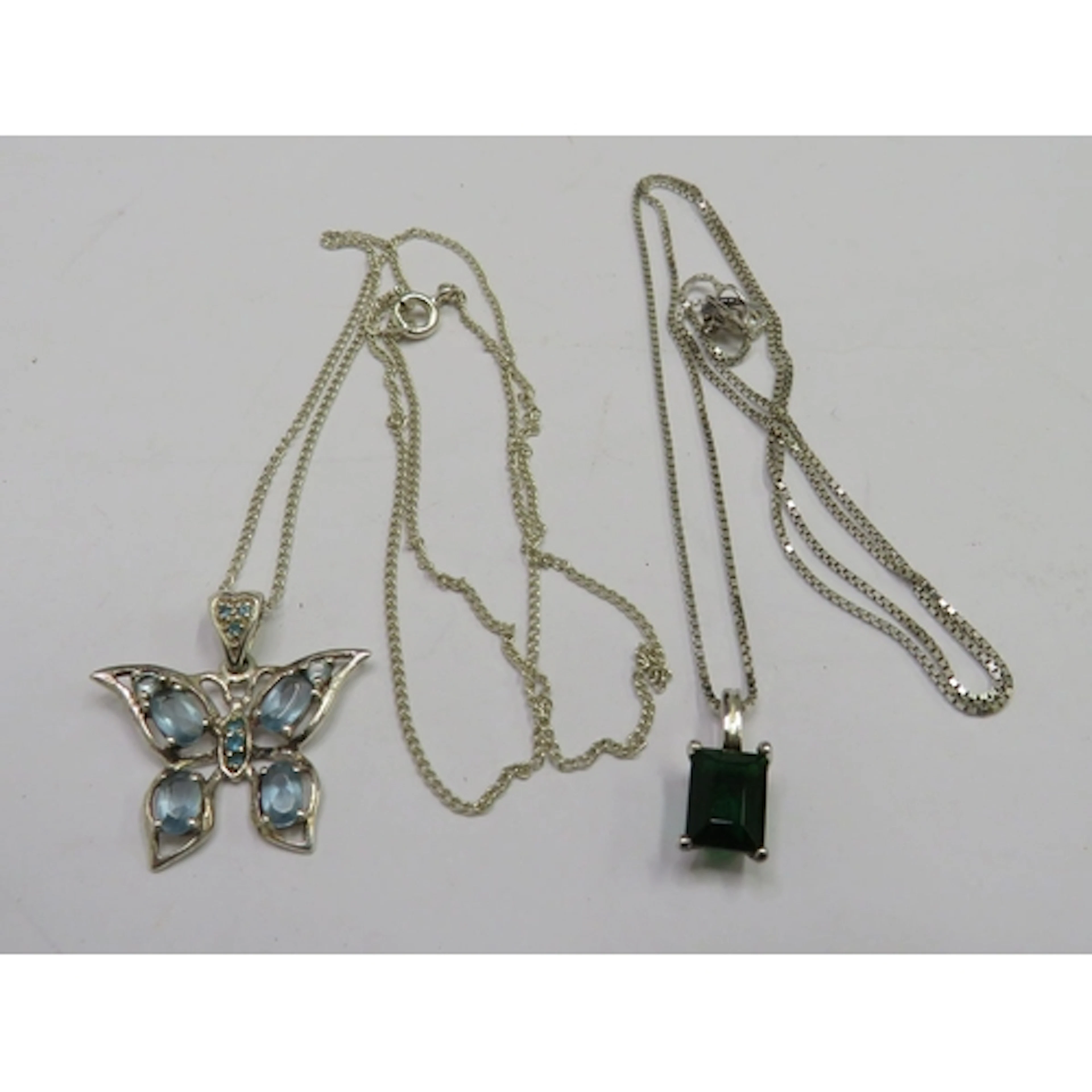 Silver Light Chain with butterfly drop decorated with pale b...