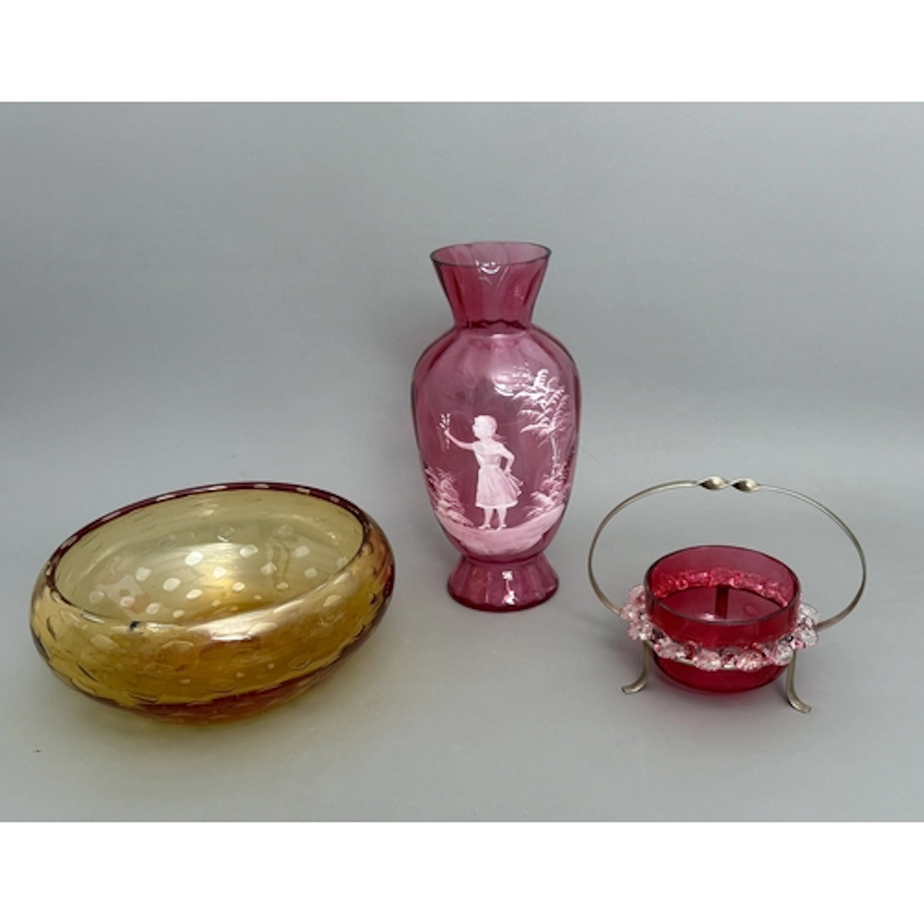 A Whitefriars amber glass bubble bowl - 20.5cm diameter, 9cm...