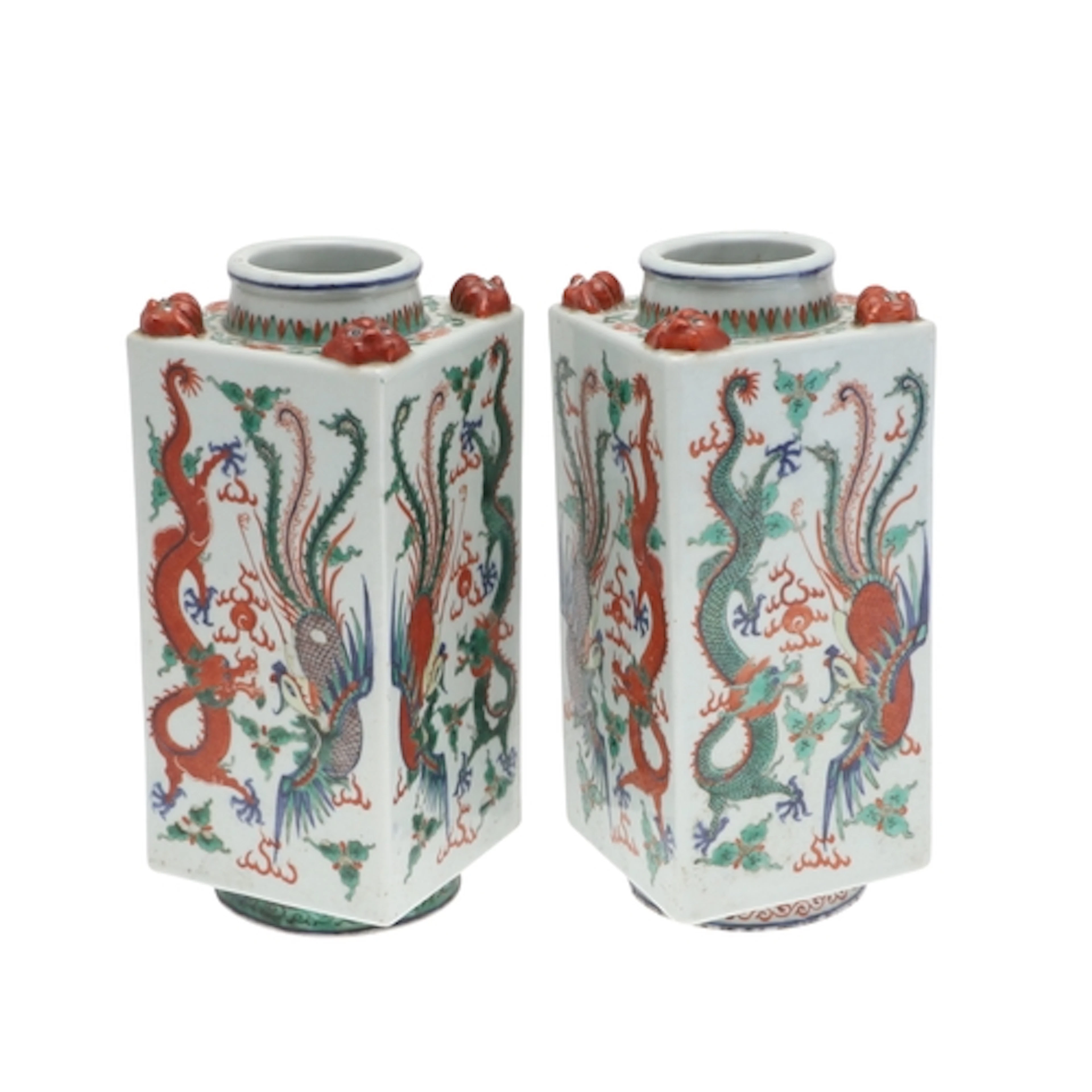 PAIR OF CHINESE CONG SHAPED VASES - DRAGON & PHOENIX. 20thc ...