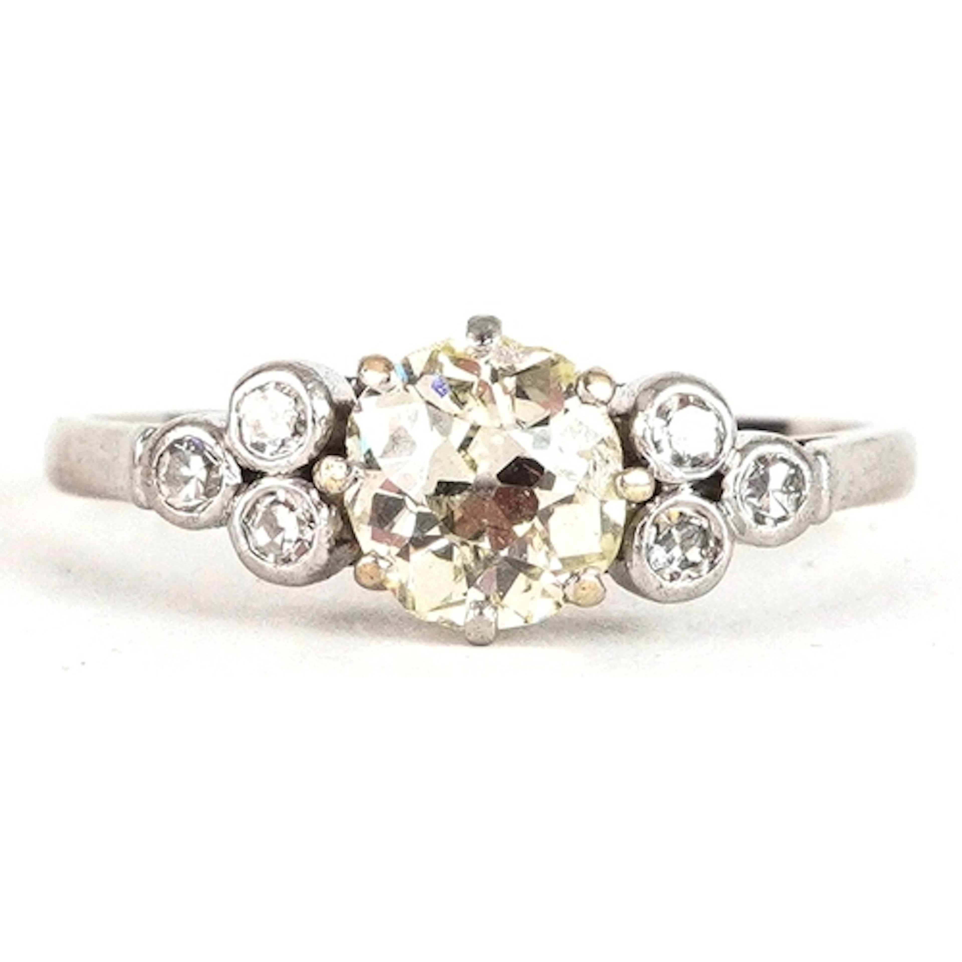Unmarked white metal old cut diamond solitaire ring with rou...