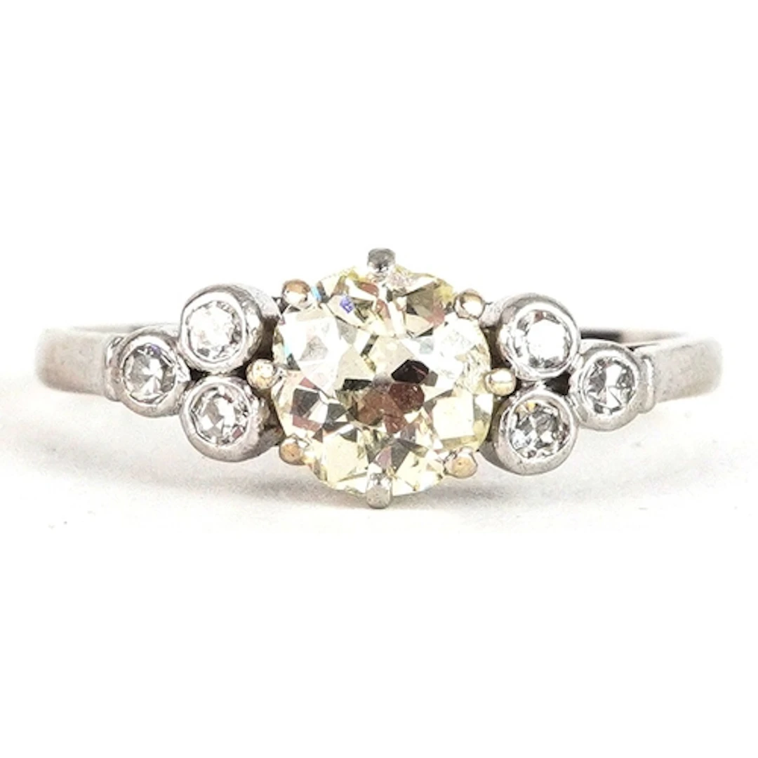 Unmarked white metal old cut diamond solitaire ring with rou...