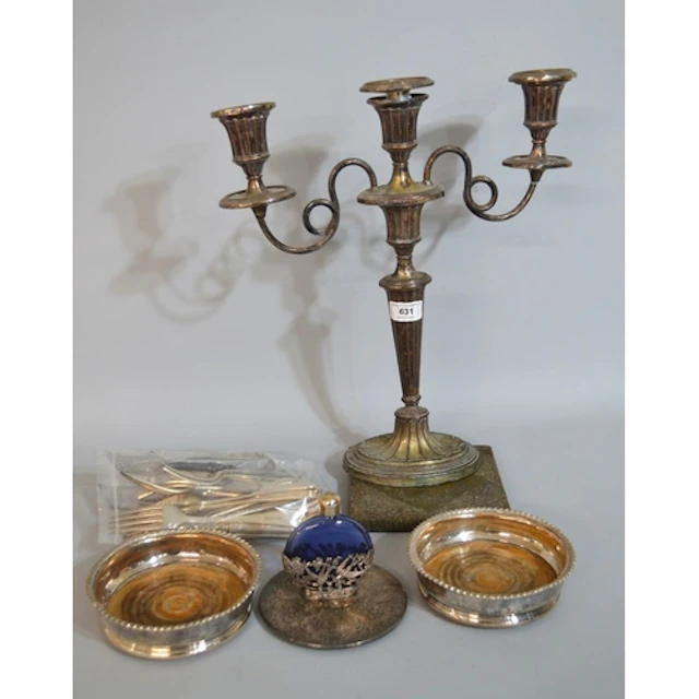 Pair of silver plated on copper coasters, together with a pa...