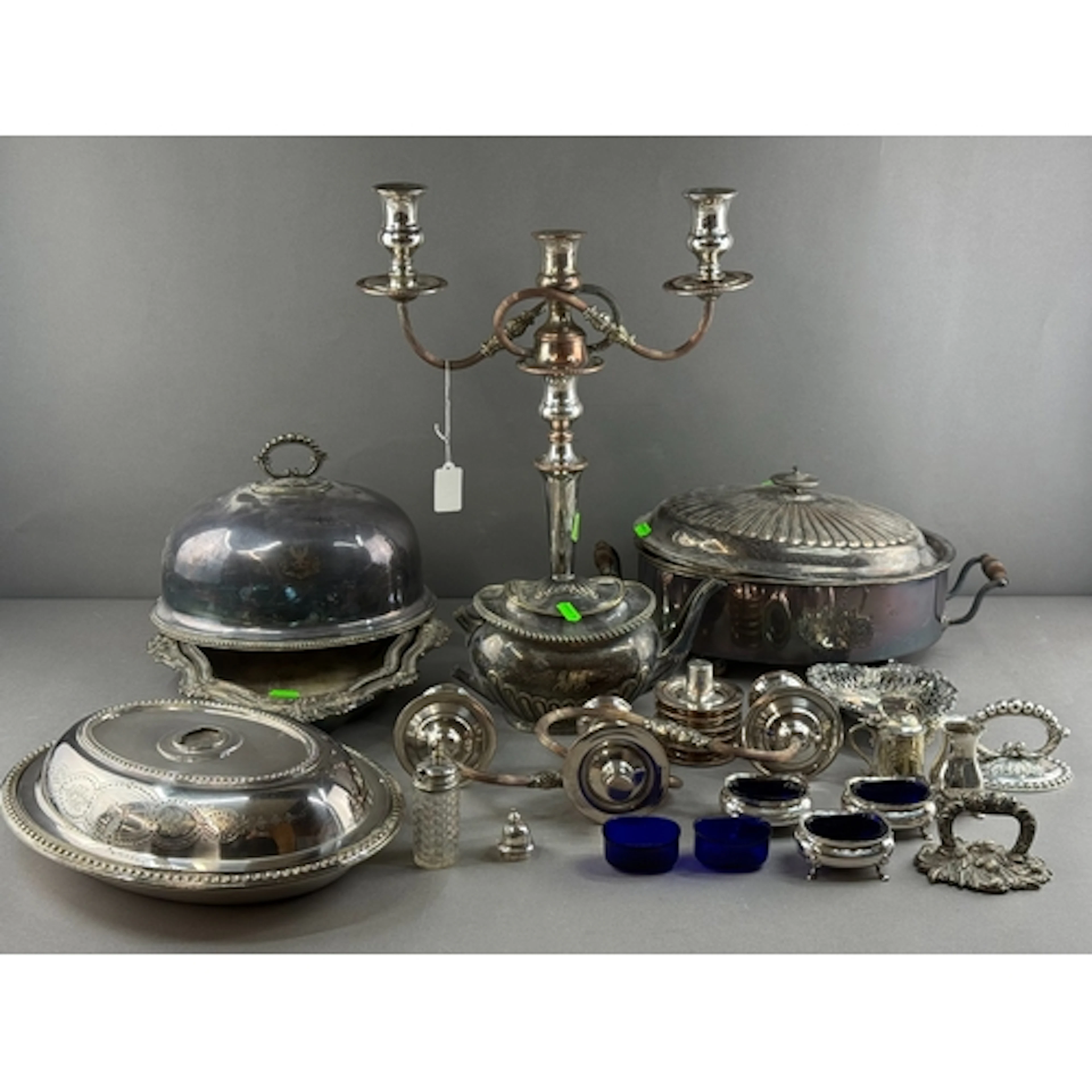 Silver Plate: a Sheffield Plate three sconce candelabrum wit...