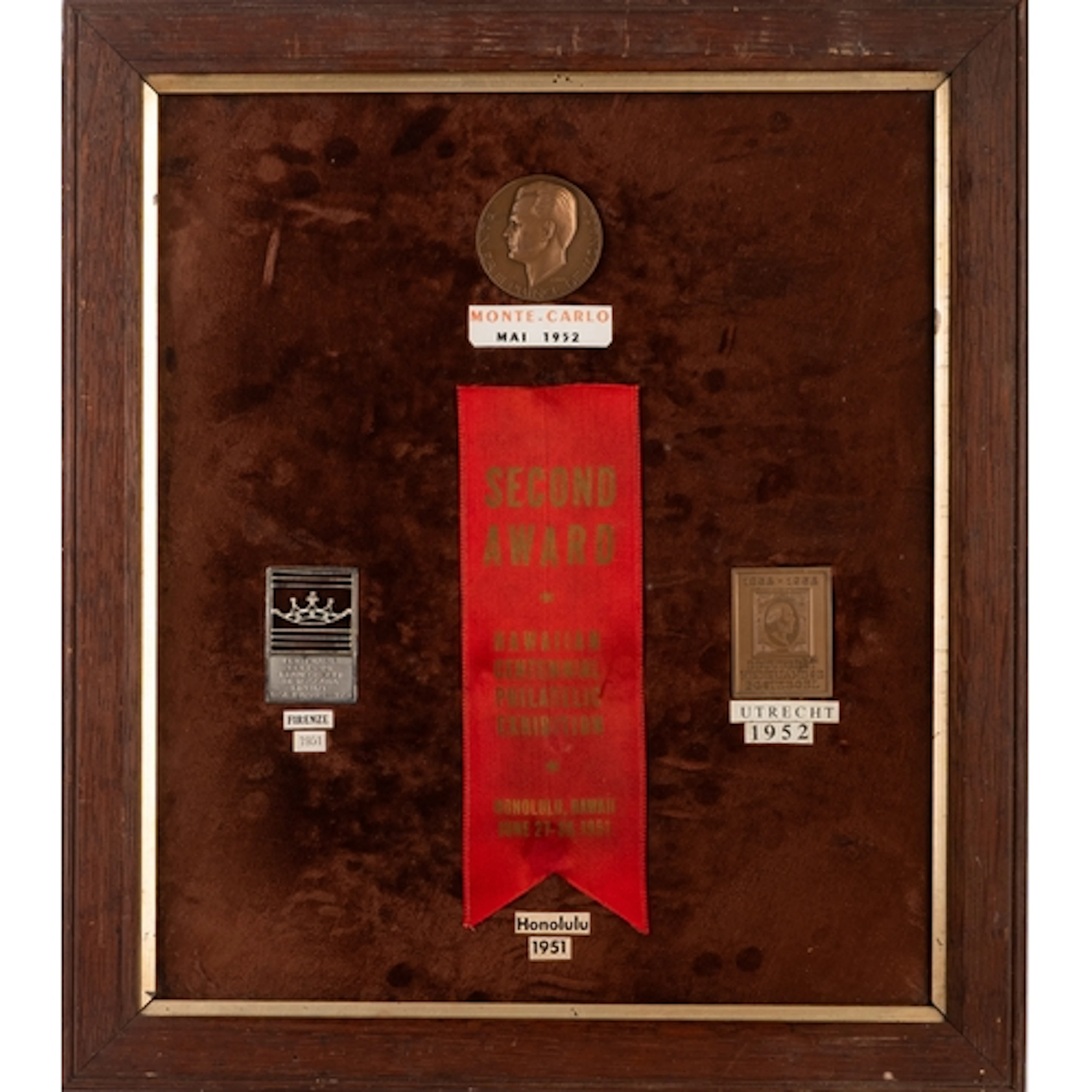 Philateley. Two framed Philatelic Exhibition awards, Honolul...