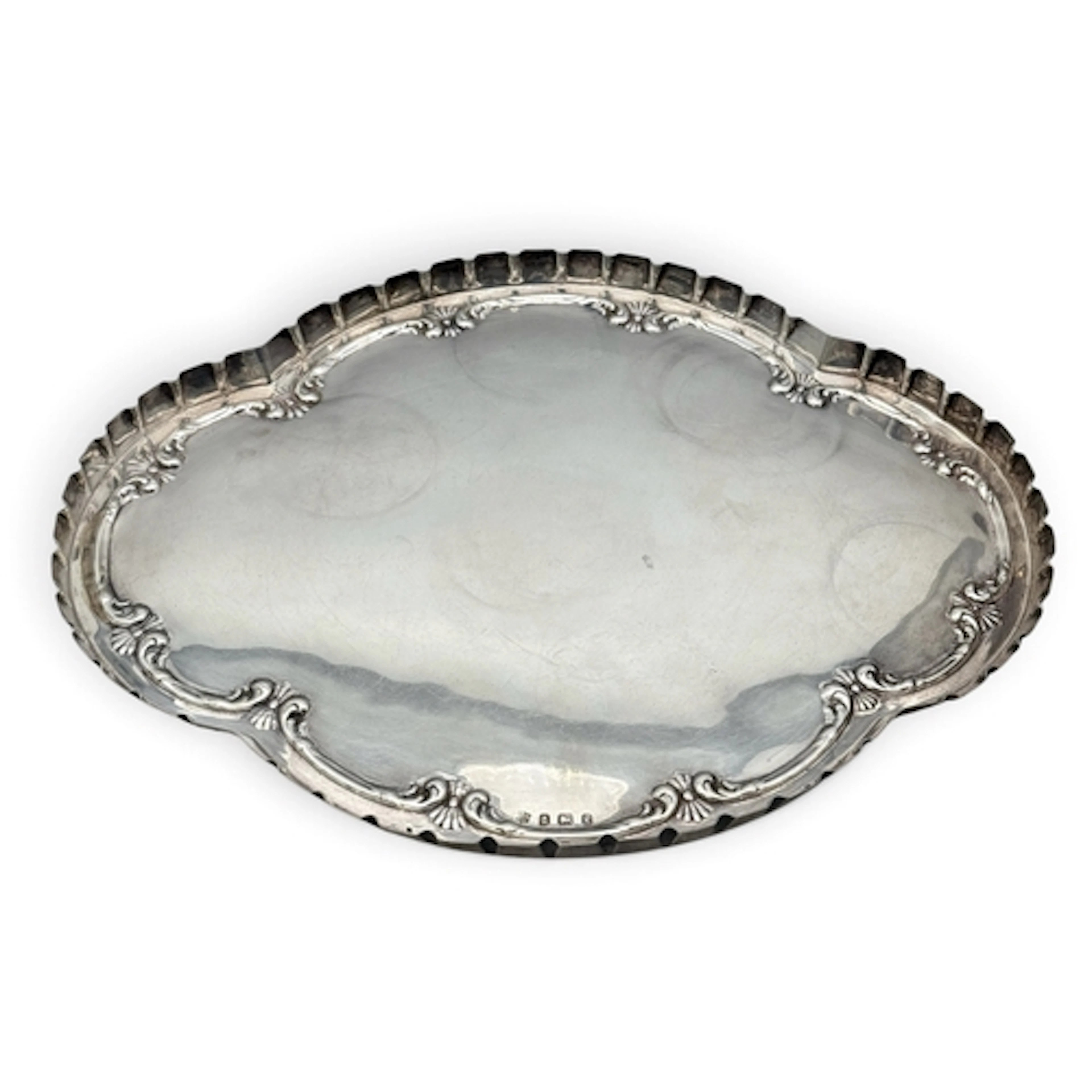 AN EDWARDIAN SILVER SHAPED OVAL TRAY, W J MYATT & CO, BI...