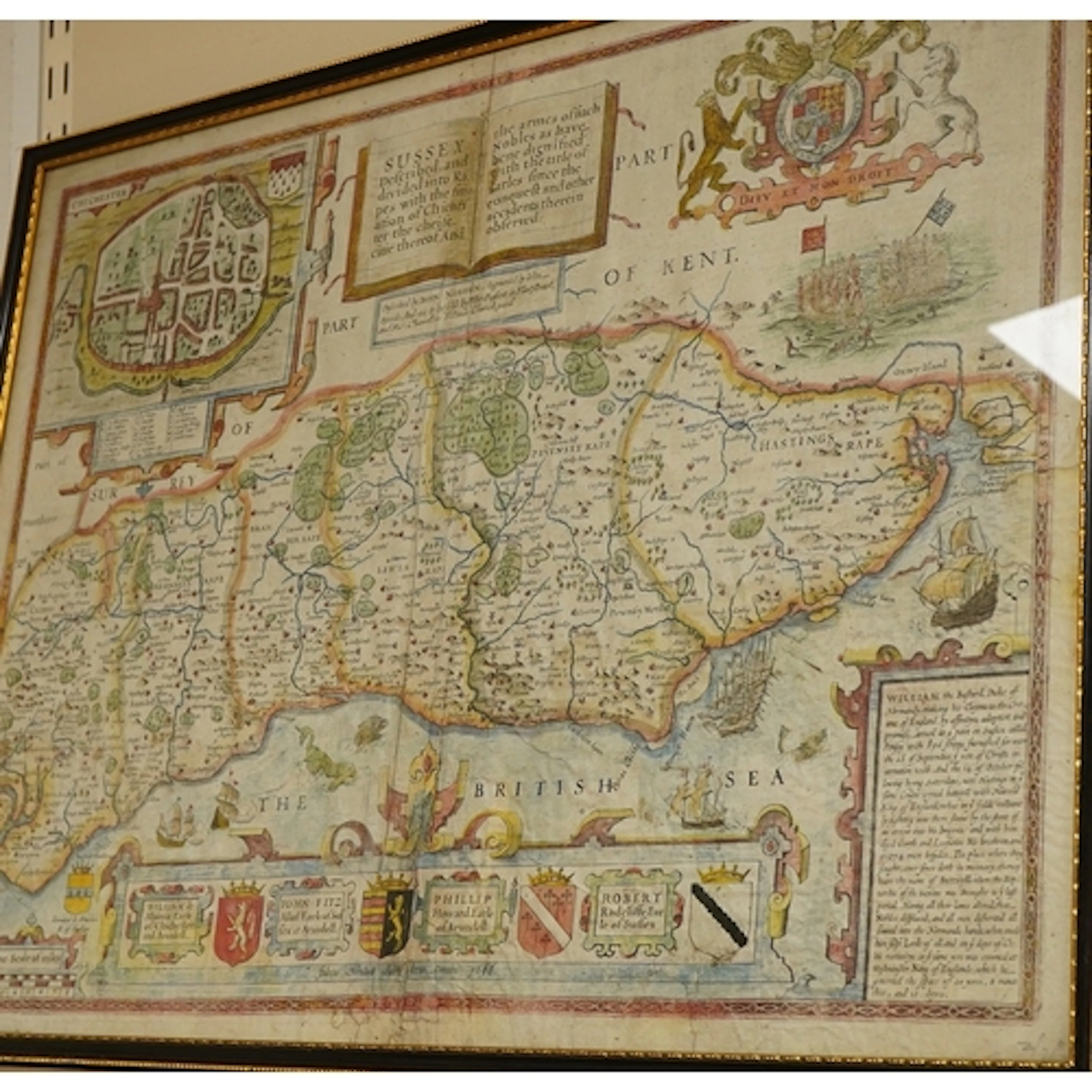 A John Norden map of Sussex, "augmented by John Speed", sold...