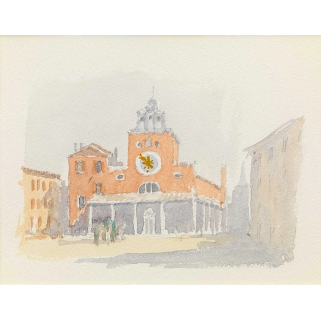 § John MILLER (1931-2002) Fishmarket, Venice Gouache, stamp ...
