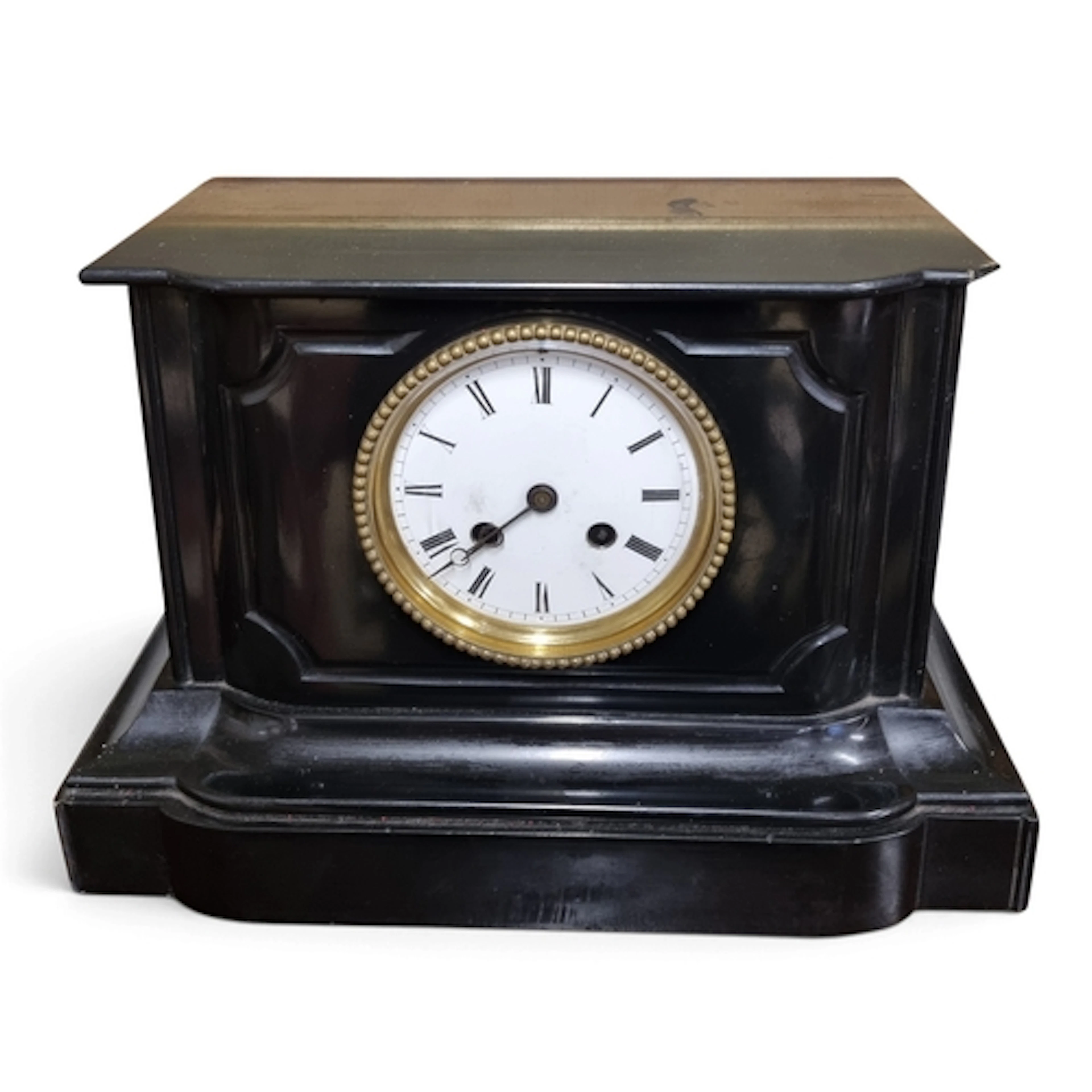 A 19th Century Black Slate Mantel Clock with white enamel di...