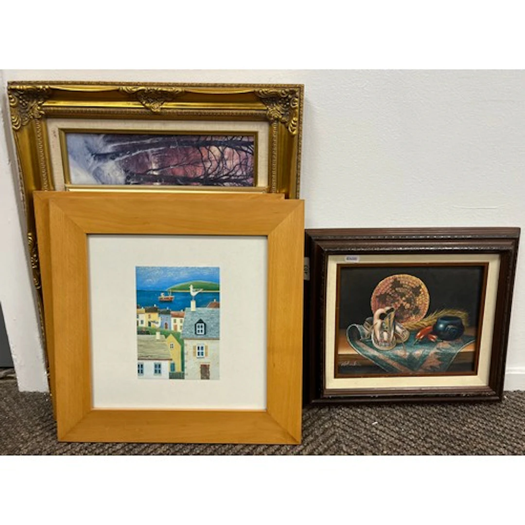 Five framed pictures to include oil, prints, etc. (5)