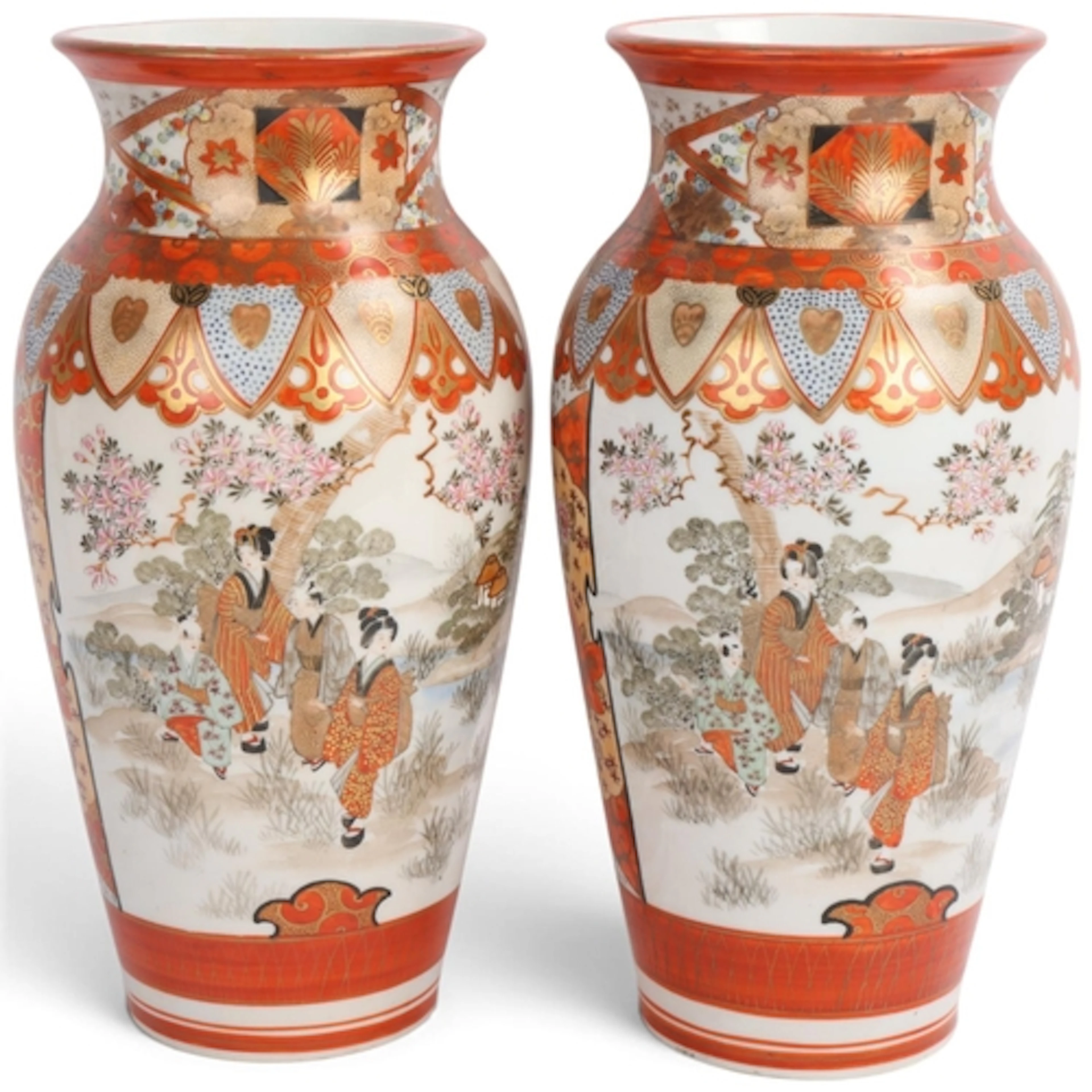 A pair of Japanese Kutani porcelain vases, Meiji Period circ...