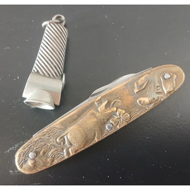 Antique Gentleman's Pocket Knife with Cigar Cutter Two Piece...