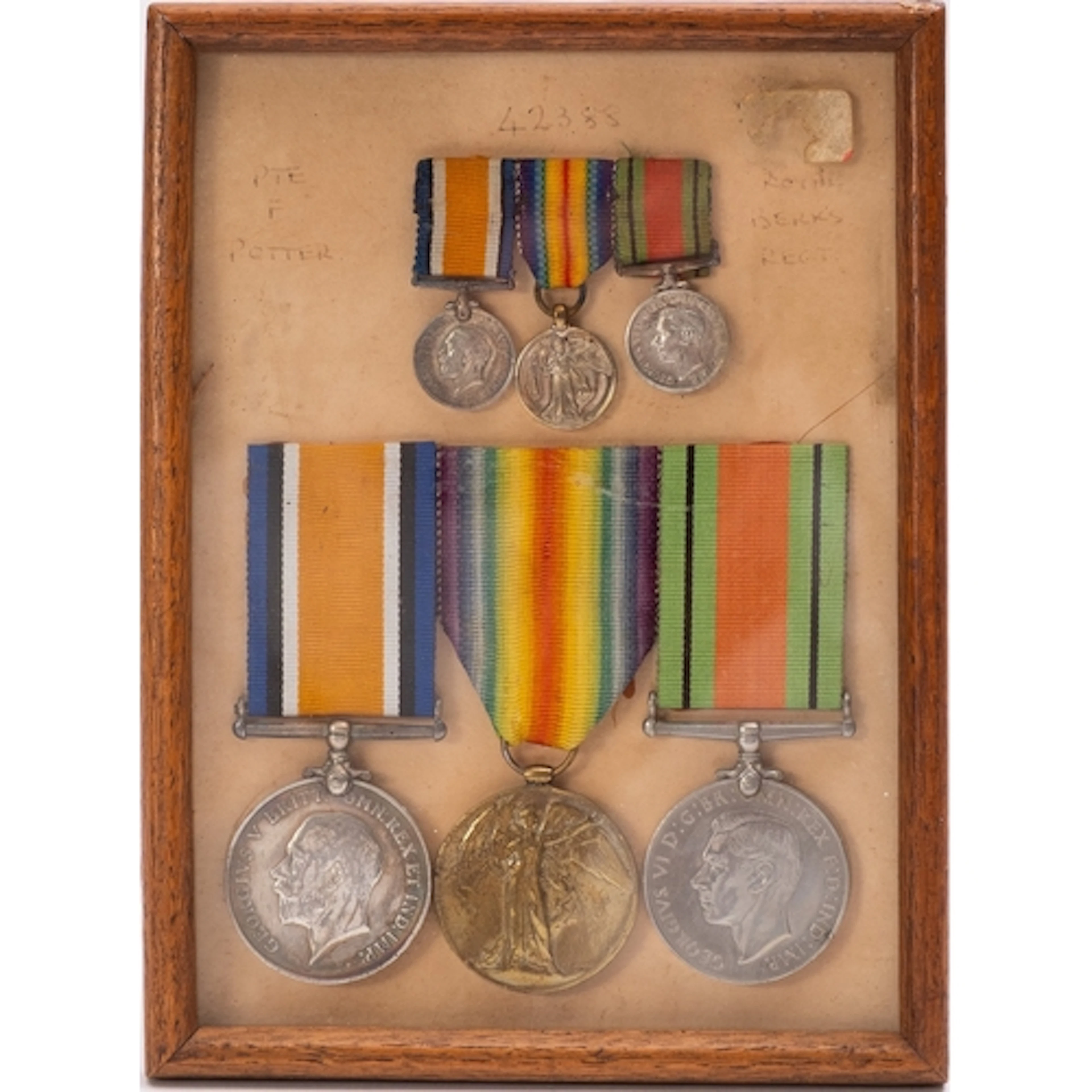 A WWI/WWII group of three to ' 42388 Pte F Potter R, Berk R'...