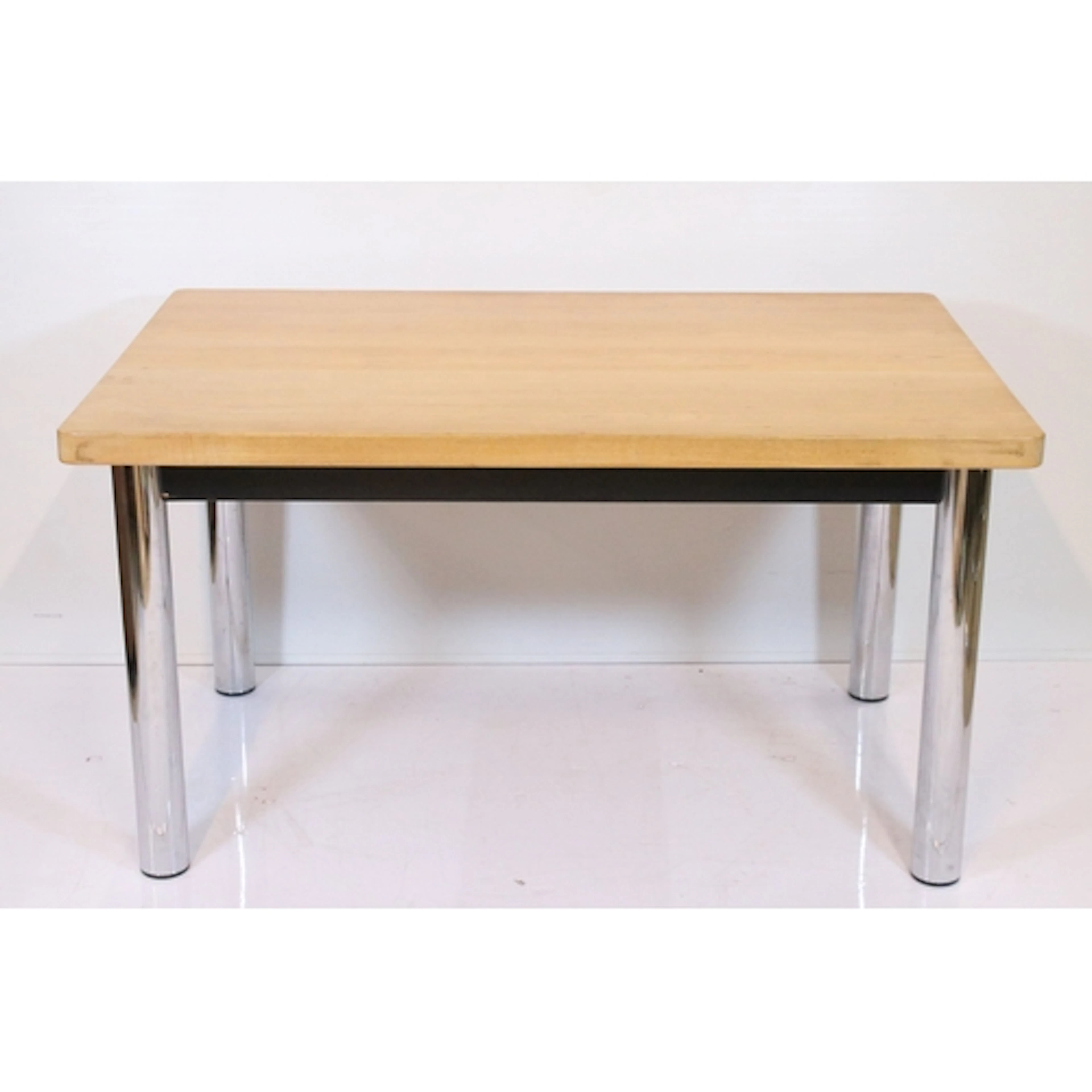 Marcel Breuer chromed dining table, having plank top on tubu...