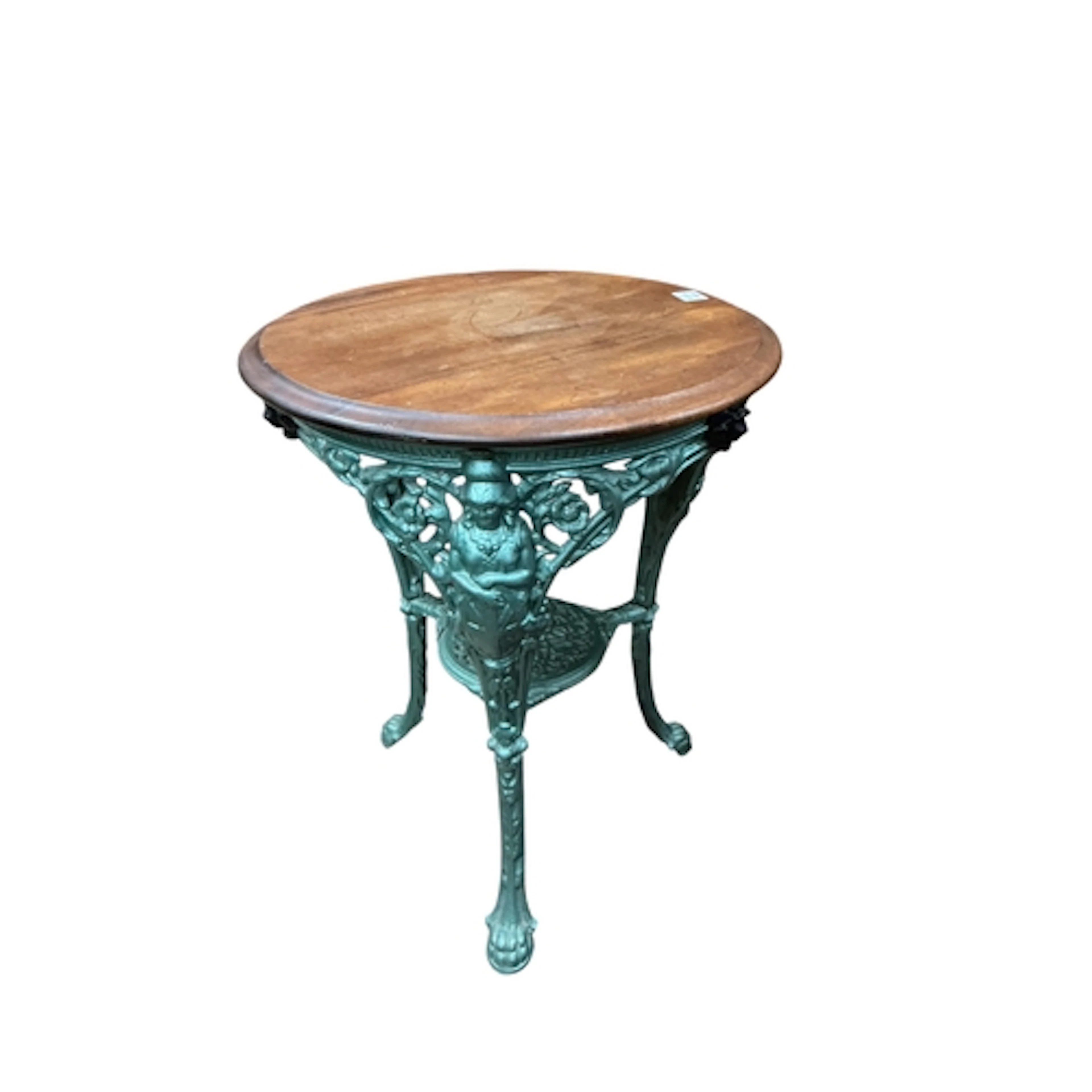 A Victorian Britannia pattern cast iron pub table with circu...