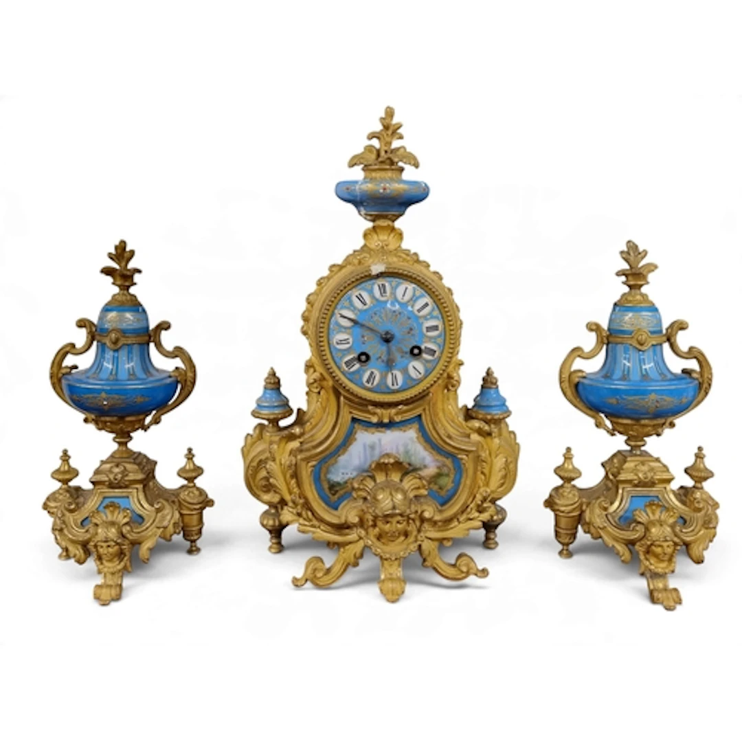 A really good 19th Century Ormolu Garniture set with Sevres ...