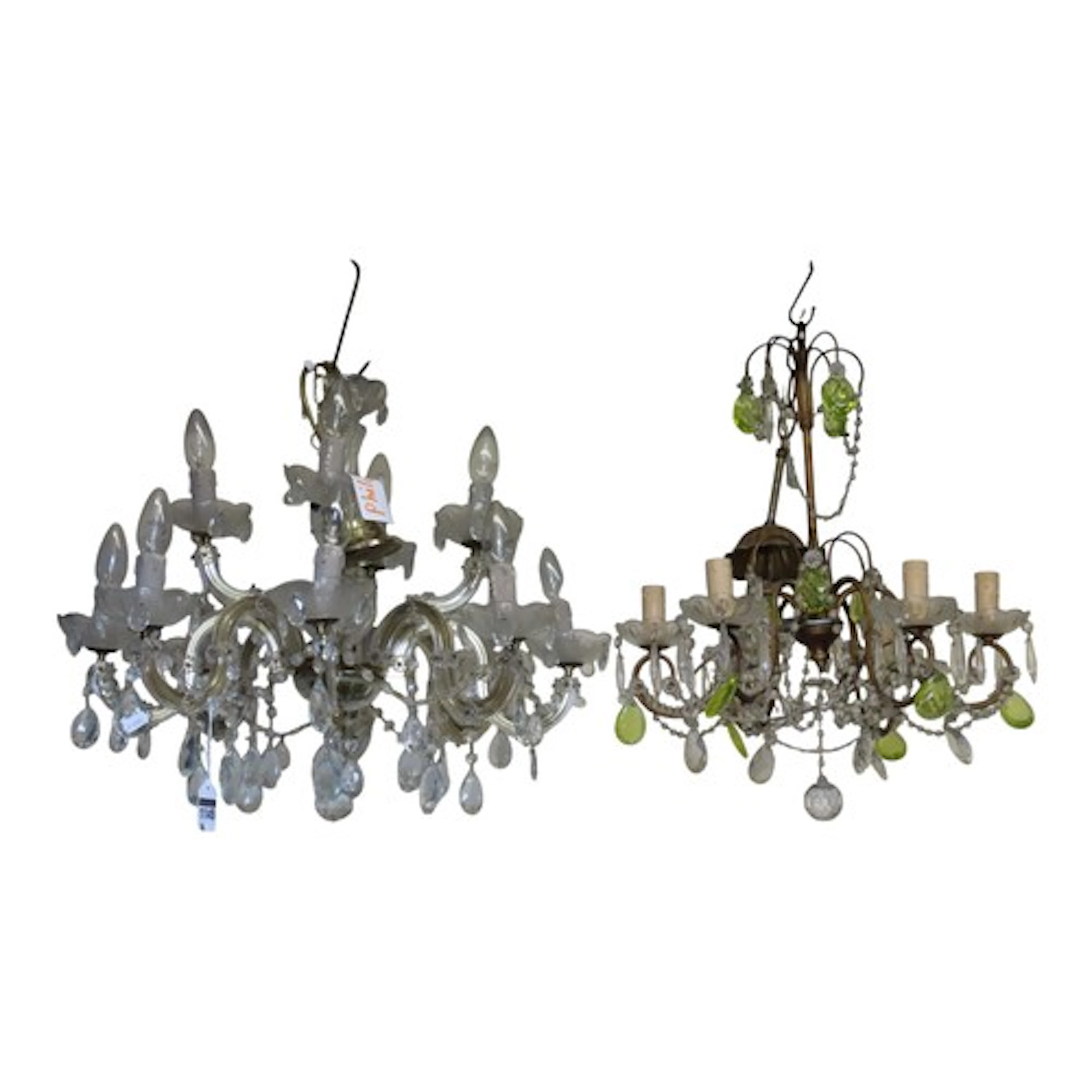 A small twelve branch glass chandelier with prism swags and ...