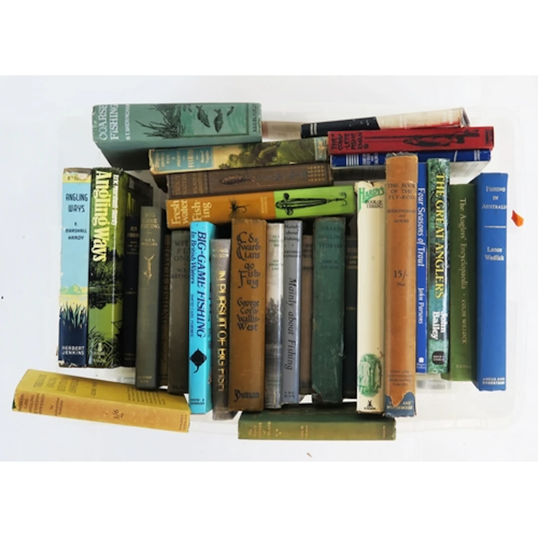A collection of assorted angling books includes Hardy's Book...