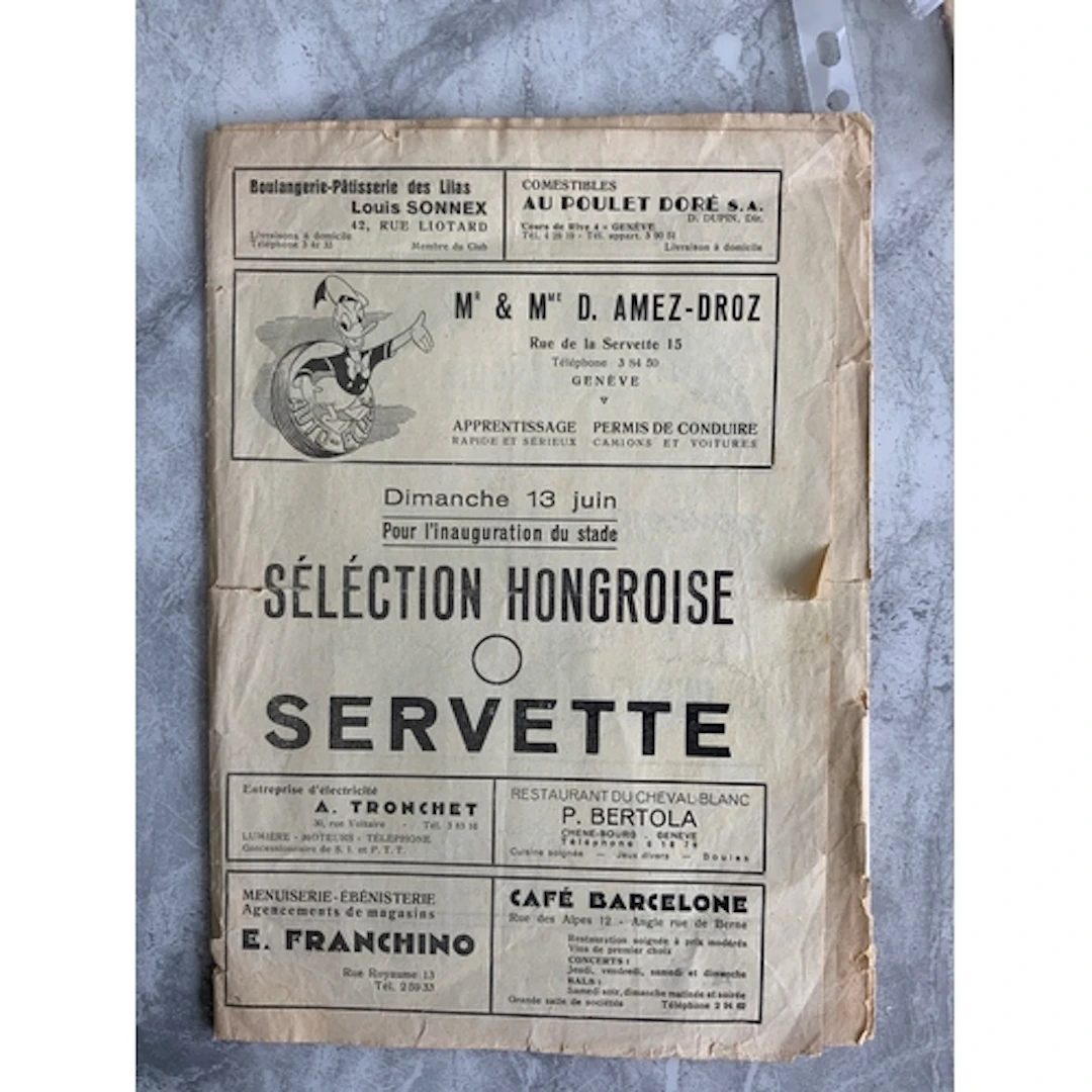 1954 Servette v Preston Football Programme: Friendly dated 1...