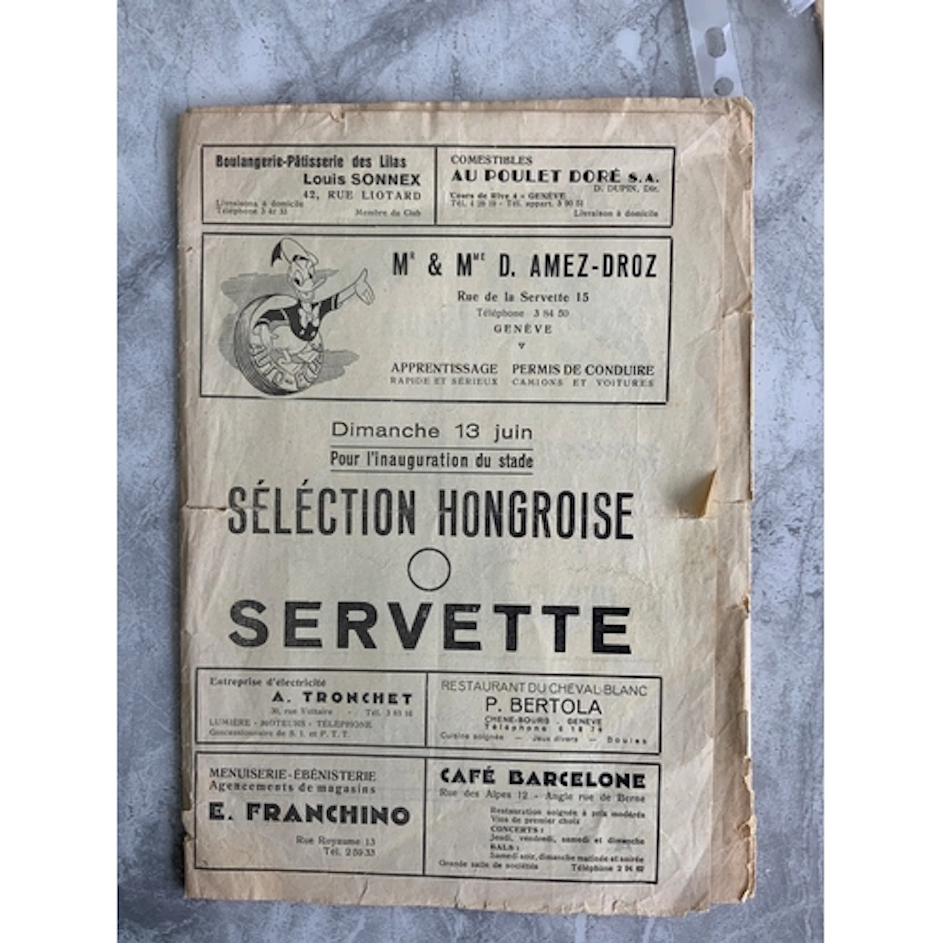 1954 Servette v Preston Football Programme: Friendly dated 1...