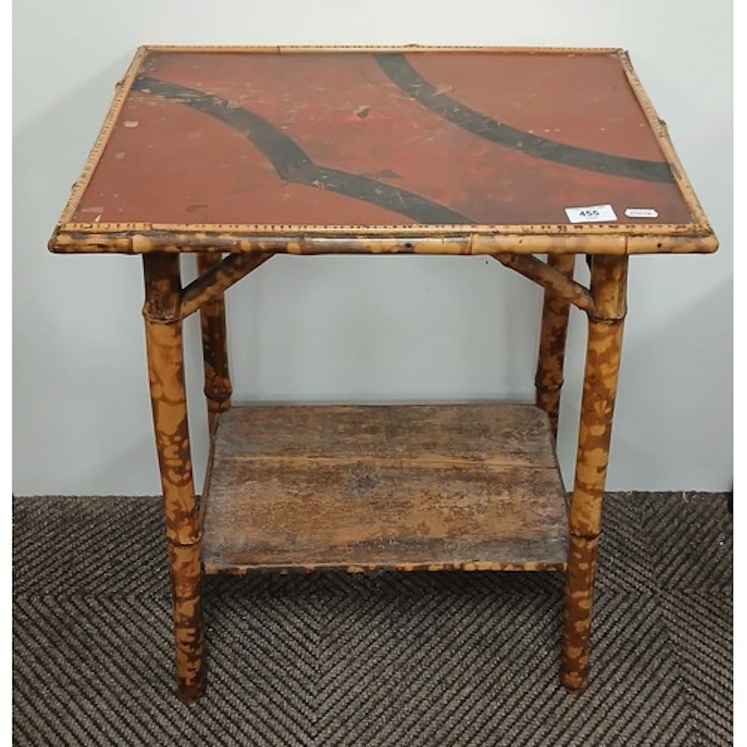 Chinoiserie bamboo two-tier side table.