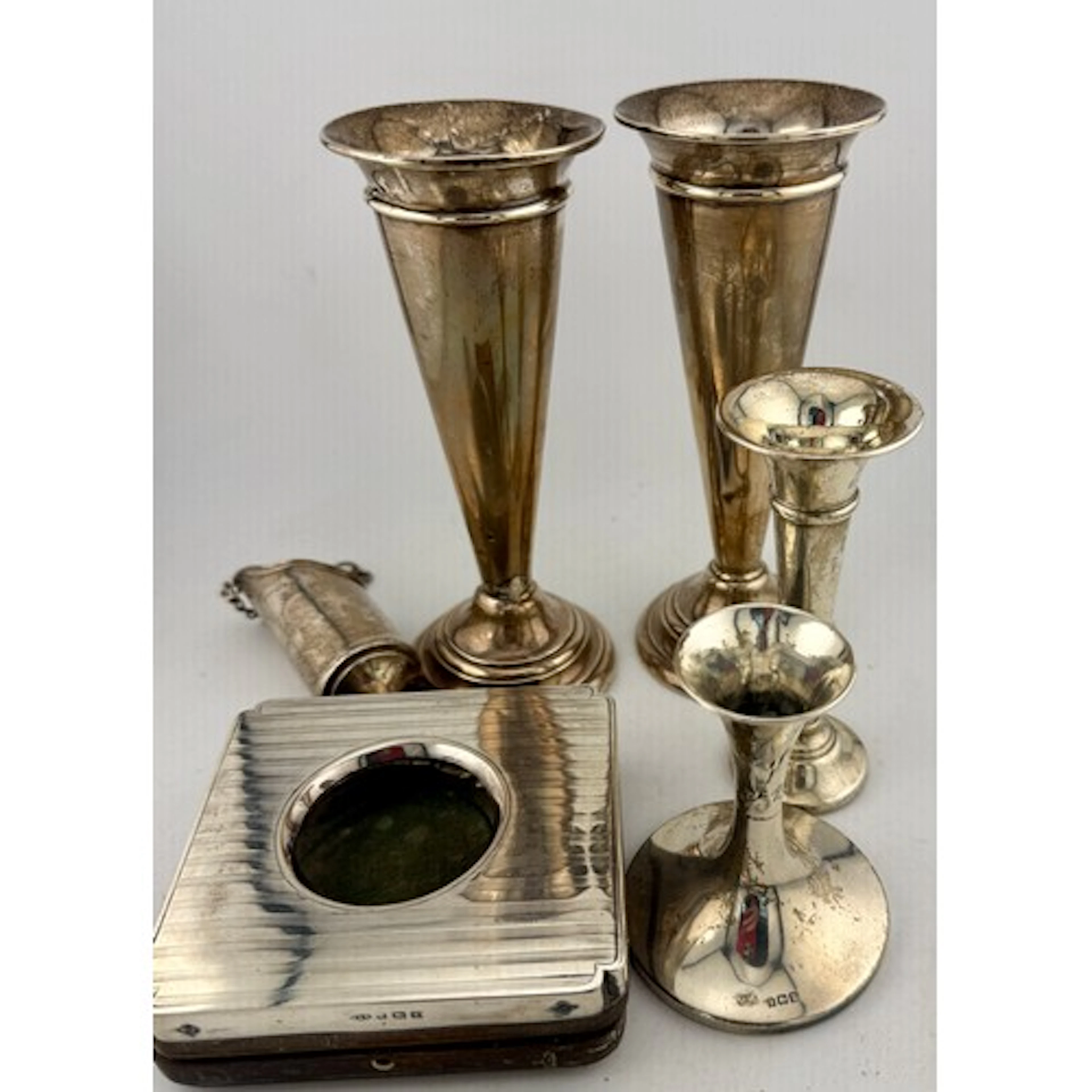 Hallmarked silver to include 4 specimen vases with weighted ...