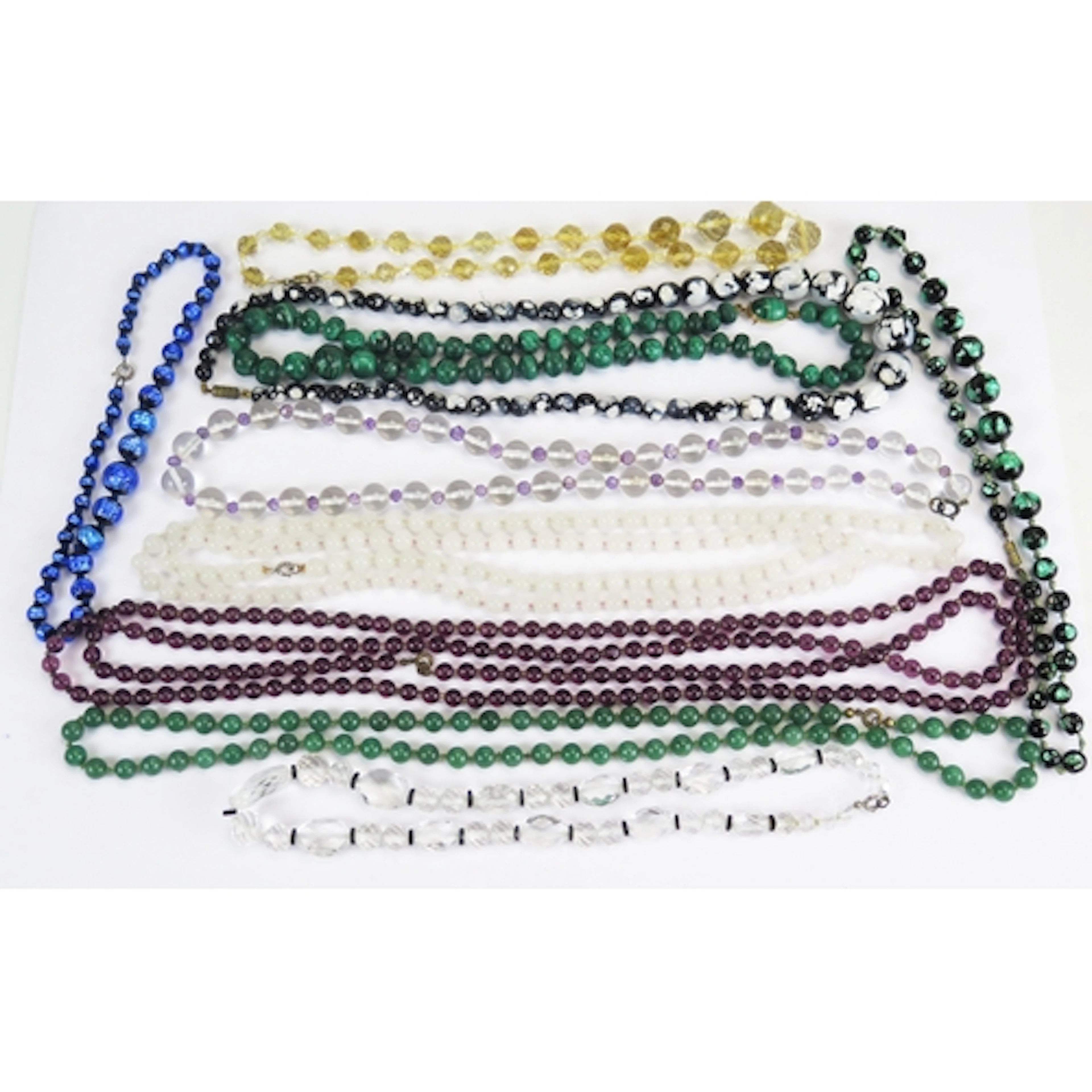 Malachite and glass bead necklaces