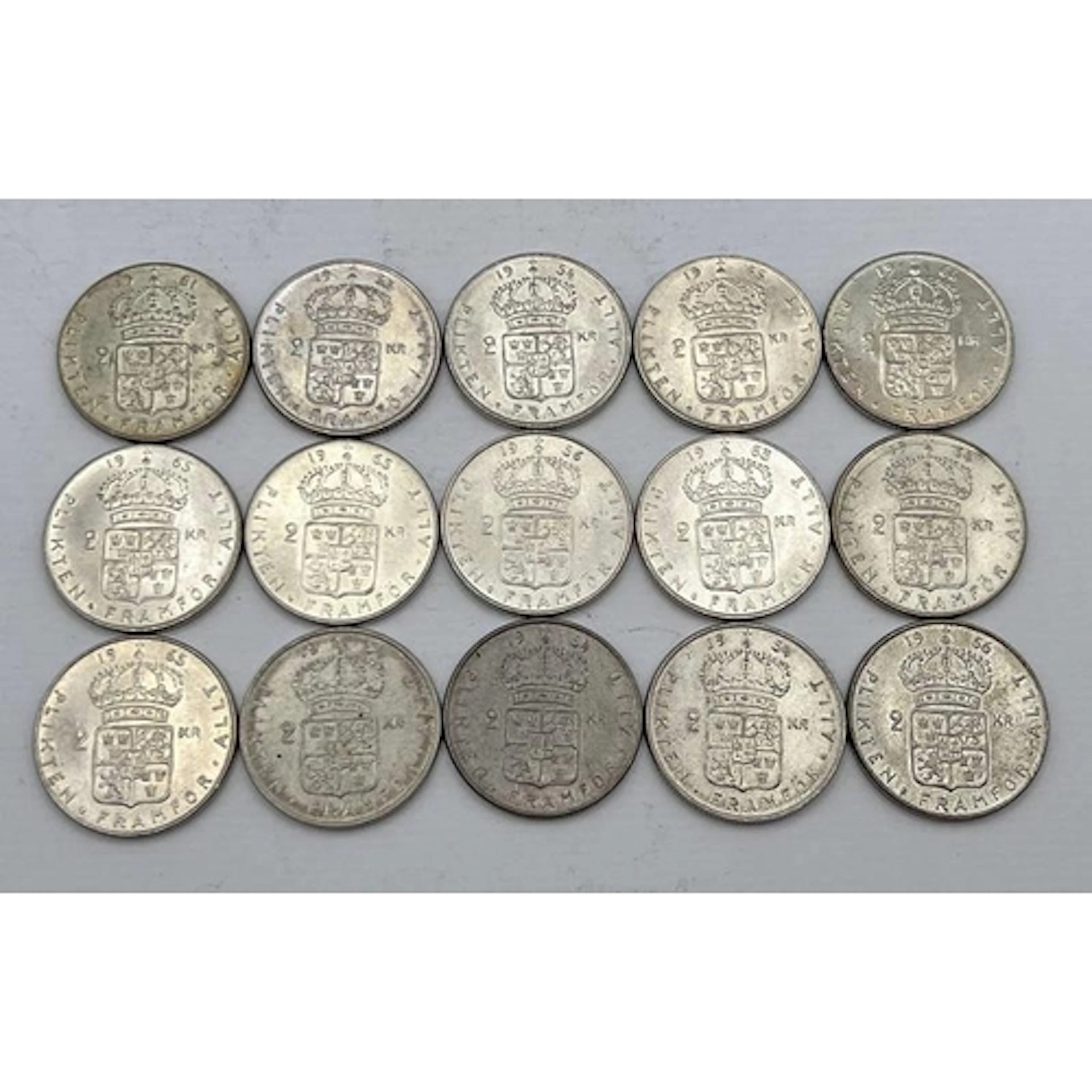 15 SWEDISH 2 KRONOR COINS, 210 GRAMS