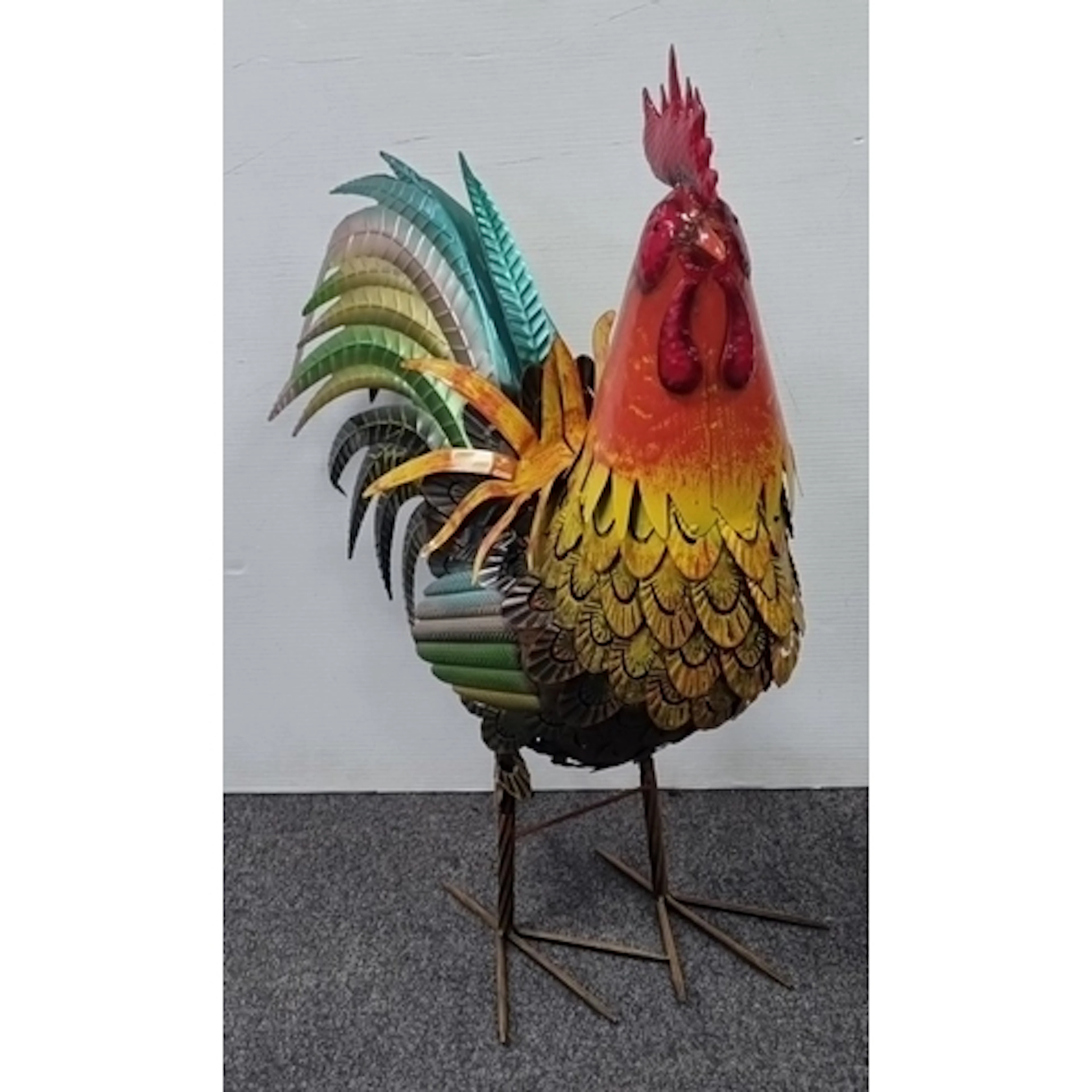 Painted Metal Rooster / Cockerel Garden Sculpture, H: 82cm