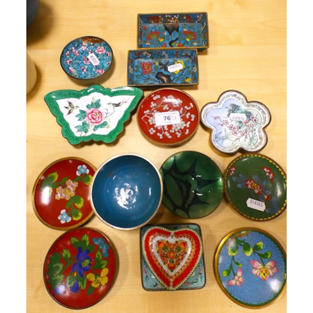 Group of Oriental and Chinese style cloisonne pin dishes.
