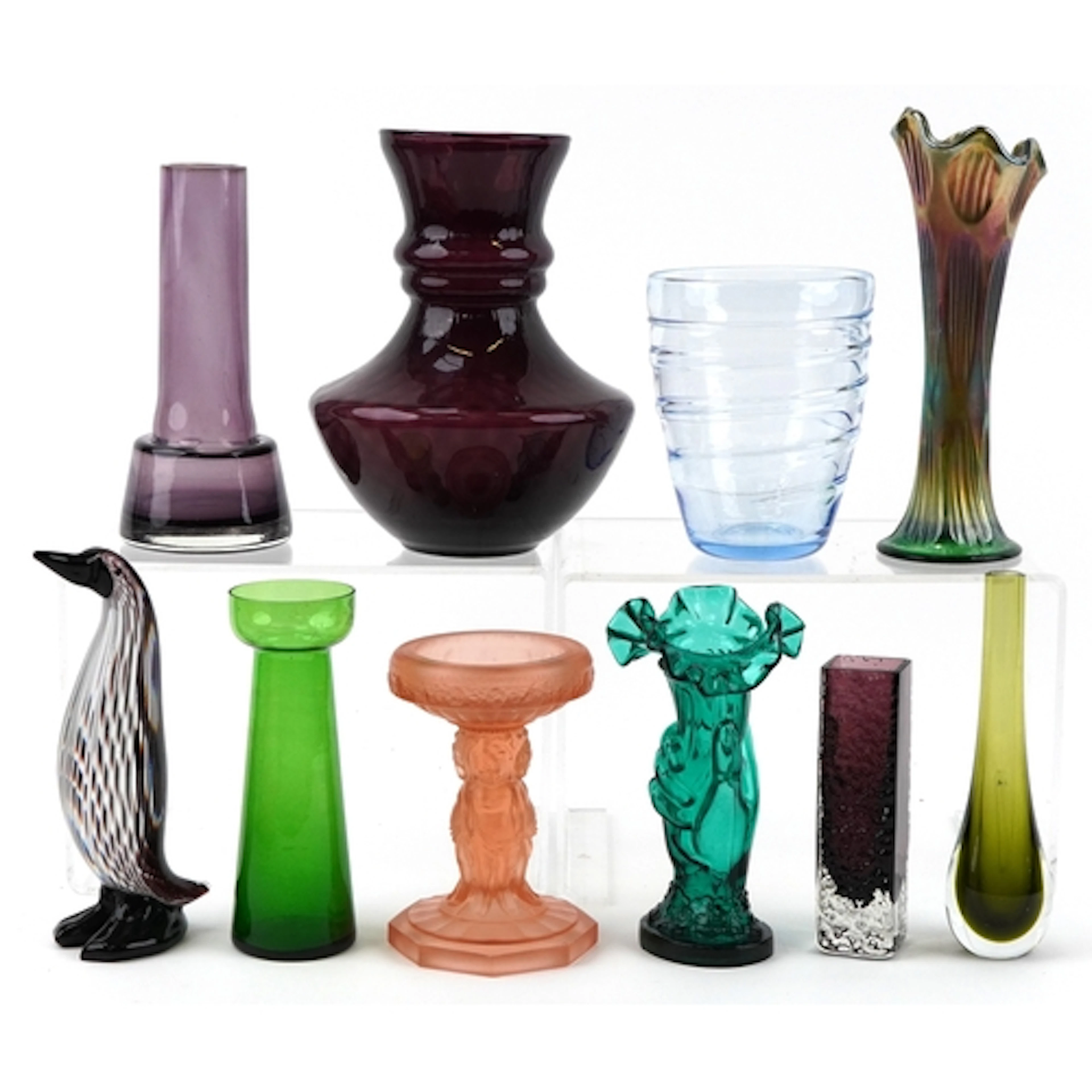 Art glassware including Whitefriars purple glass vase and a ...
