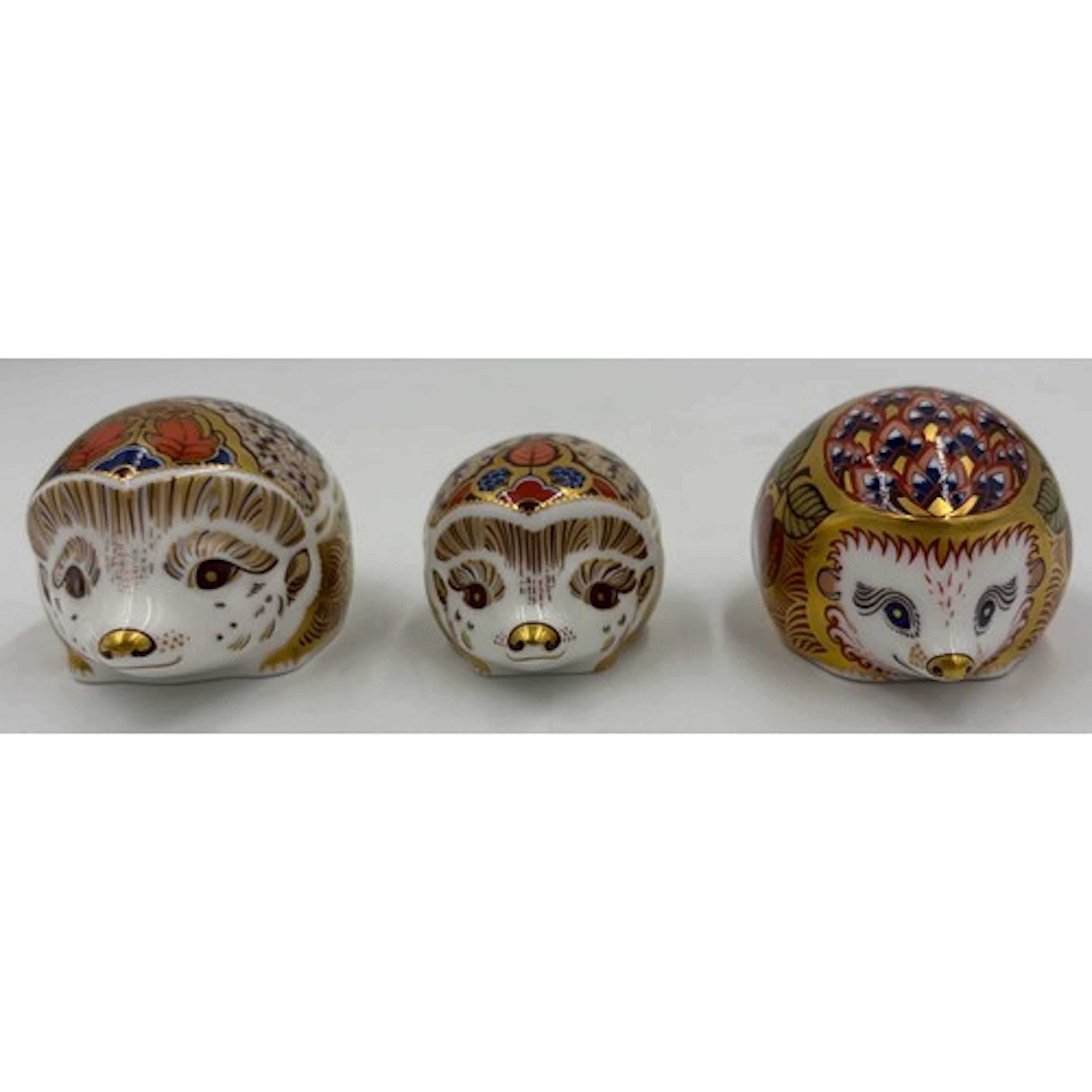 Royal Crown Derby Paperweights: 3 x hedgehogs to include 'Or...